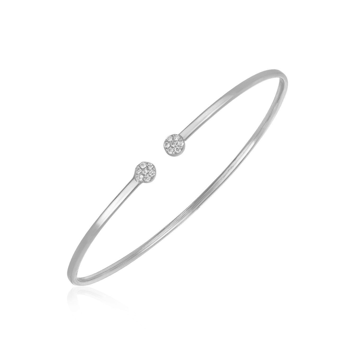 14k White Gold High Polish Diamond Cluster Bangle (2mm) by Avera Group