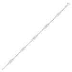 14k White Gold Anklet with Fancy Diamond Shape Filigree Stations