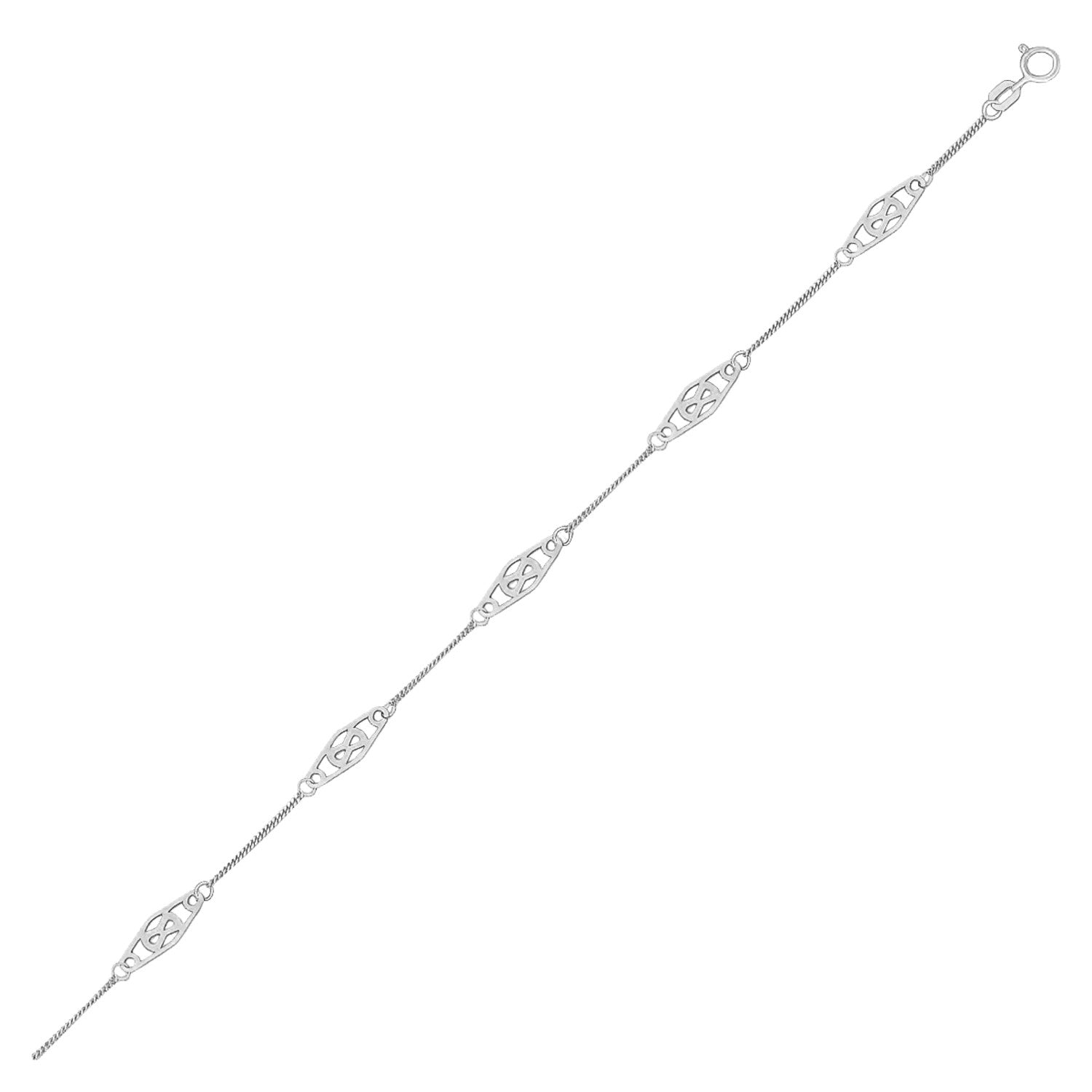 14k White Gold Anklet with Fancy Diamond Shape Filigree Stations by Avera Group