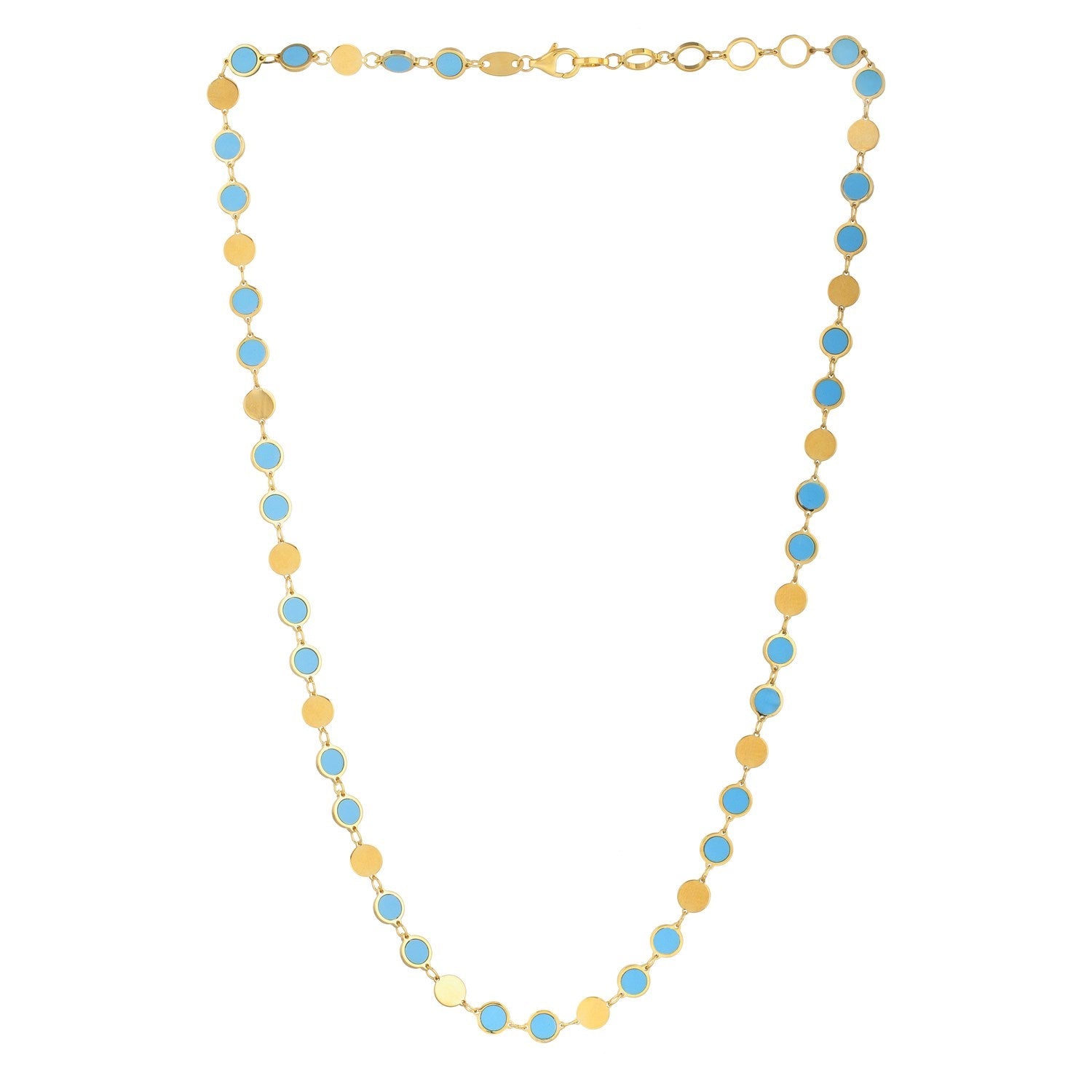 14k Yellow Gold Turquoise Geometric Mirror Gem Chain Necklace (5.00 mm) by Bids.com