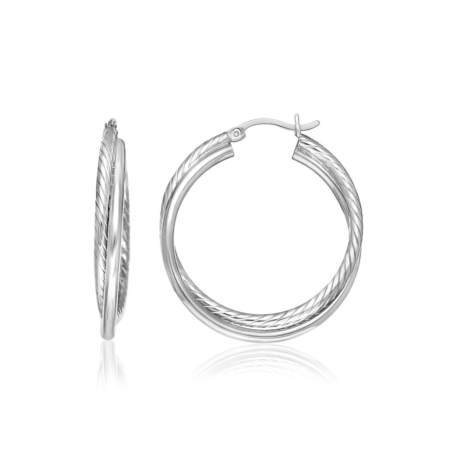 Sterling Silver Ridged Hoop Earrings with Textured Design - DestGlow