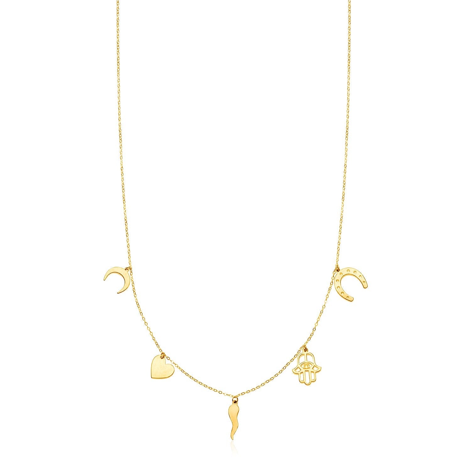 14K Yellow Gold Necklace with Polished Charms DestGlow