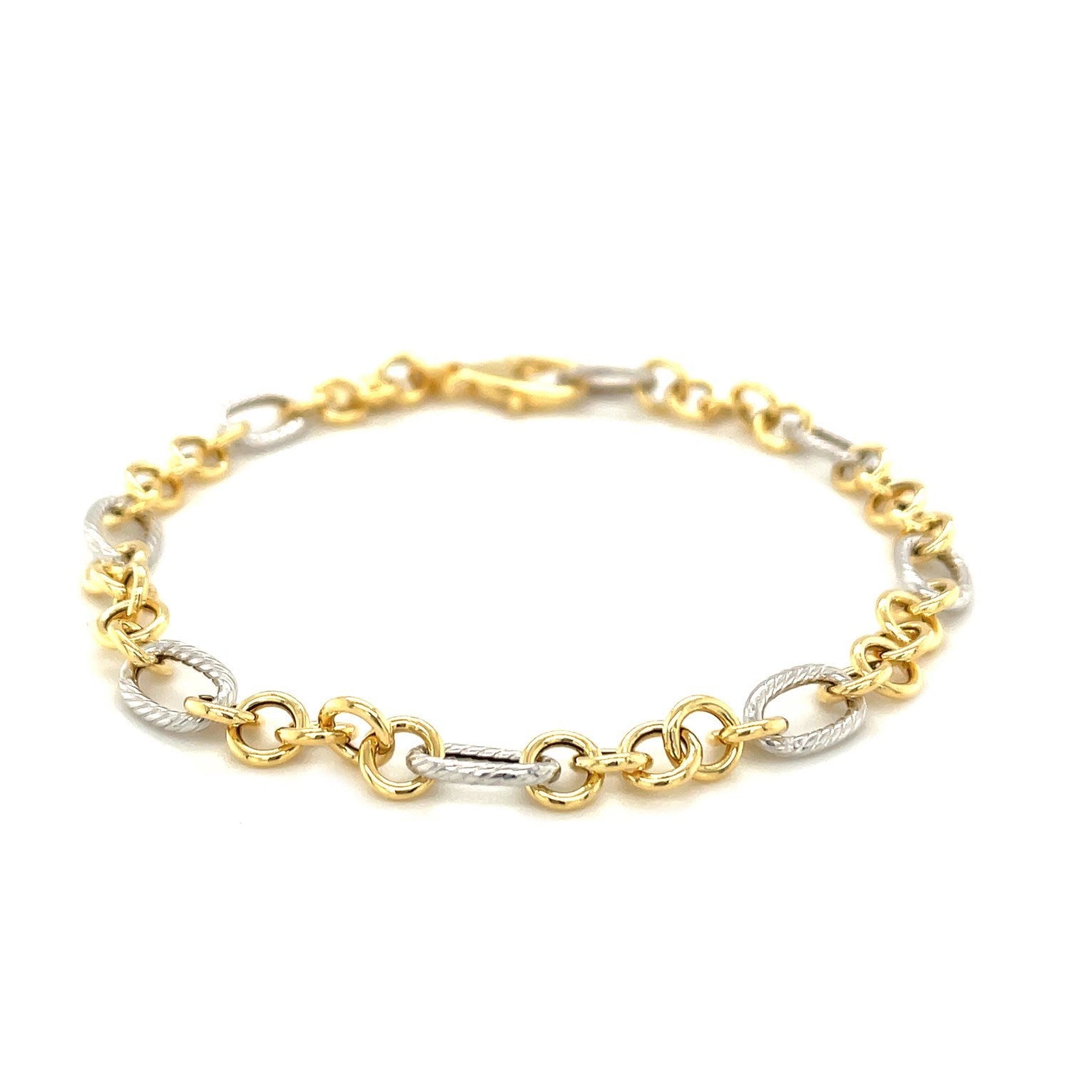 14k Two-Tone Gold Rope Motif Oval and Round Link Chain Bracelet by Bids.com