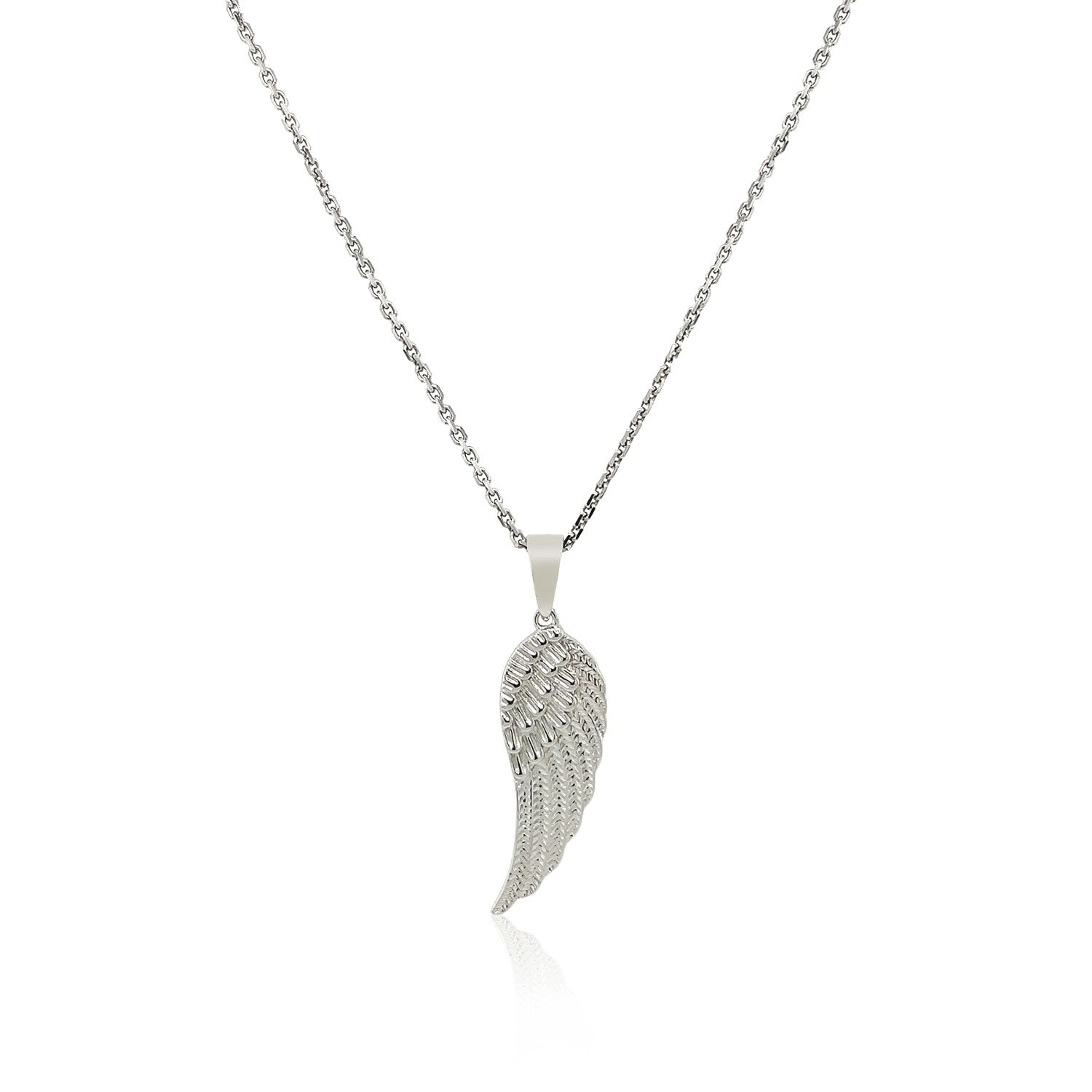 Sterling Silver with Large Textured Angel Wing Pendant by Avera Group