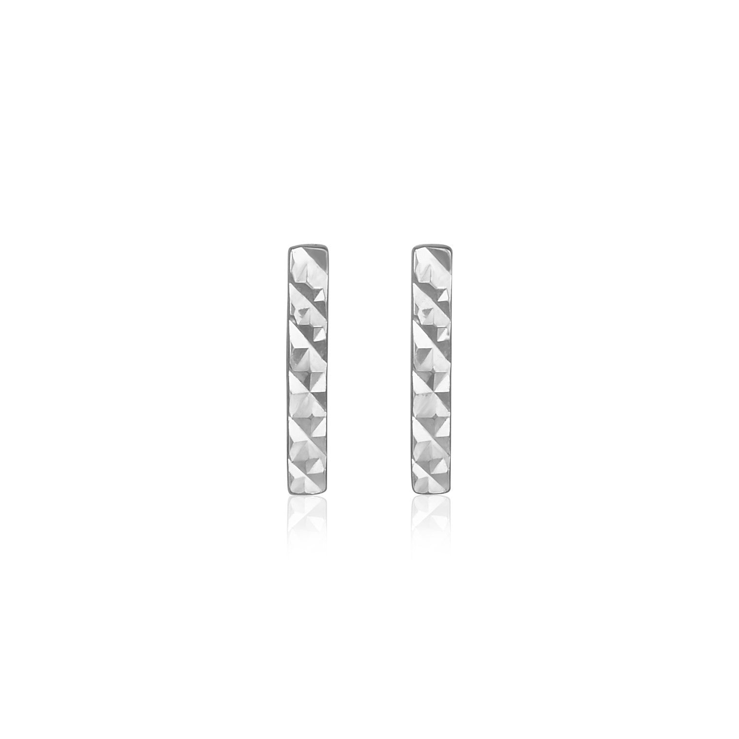 14k White Gold Textured Bar Earrings DestGlow