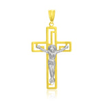 14k Two-Tone Gold Cross with Figure Pendant - necklaces