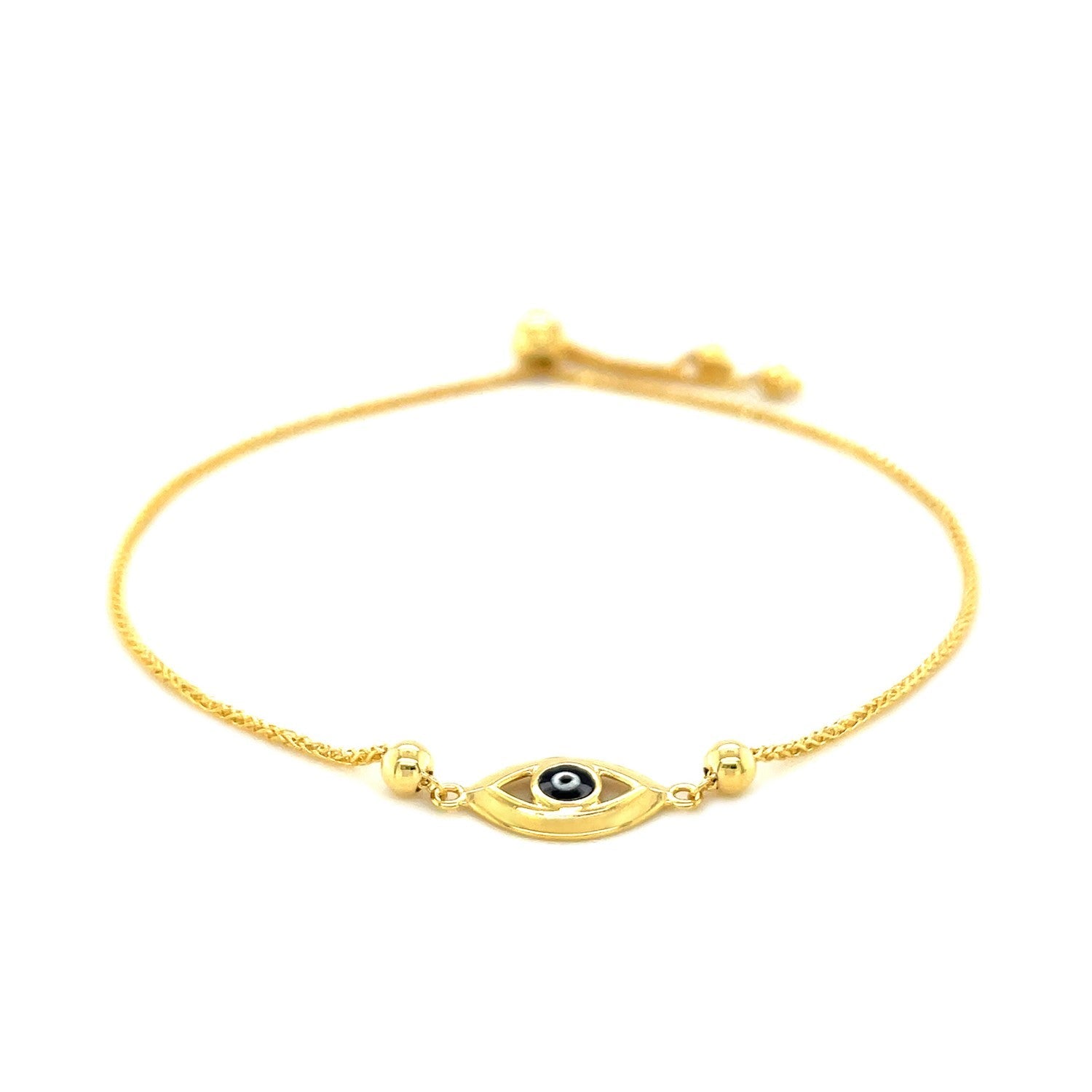 14k Yellow Gold Adjustable Evil Eye Bracelet (1.00 mm) - DestGlow
