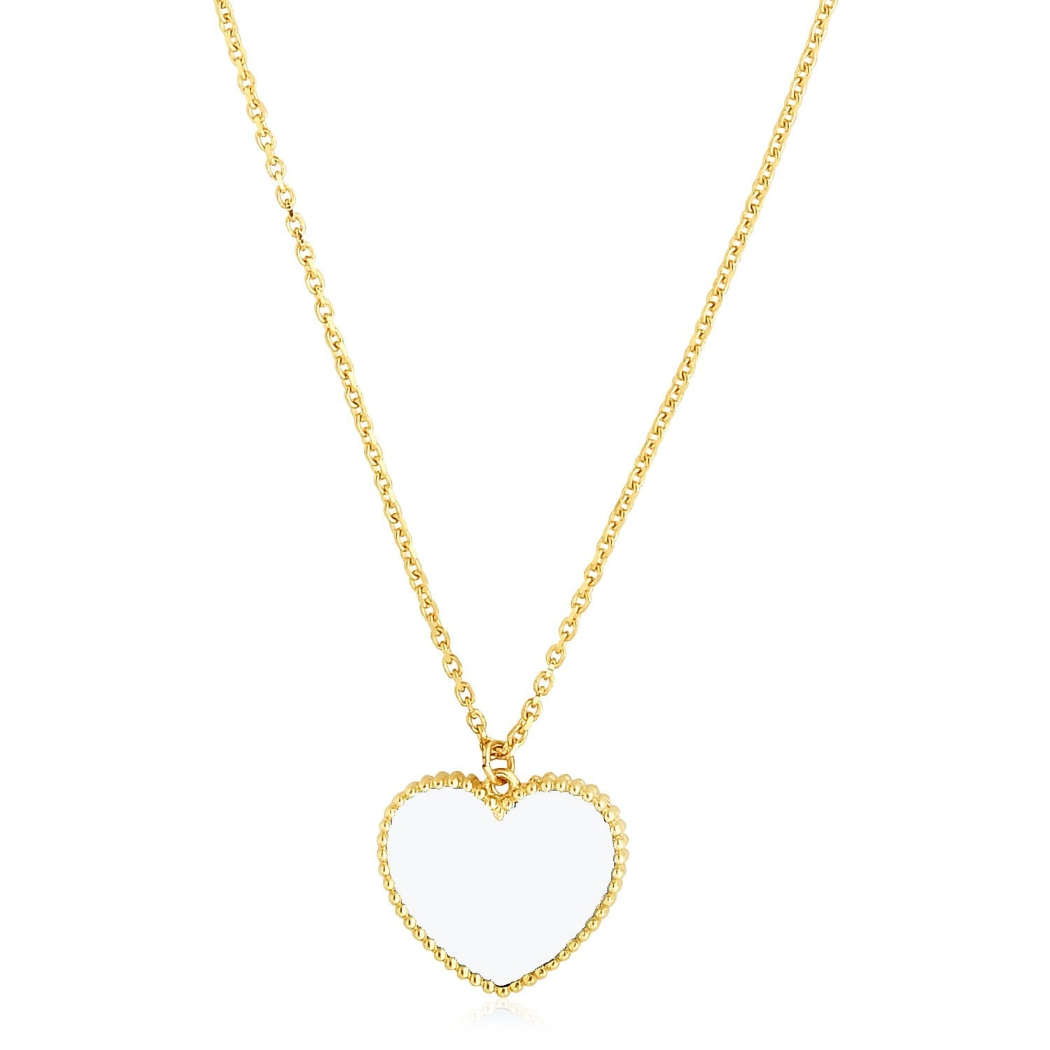 14k Yellow Gold High Polish Heart Pearl Paste Necklace by Avera Group