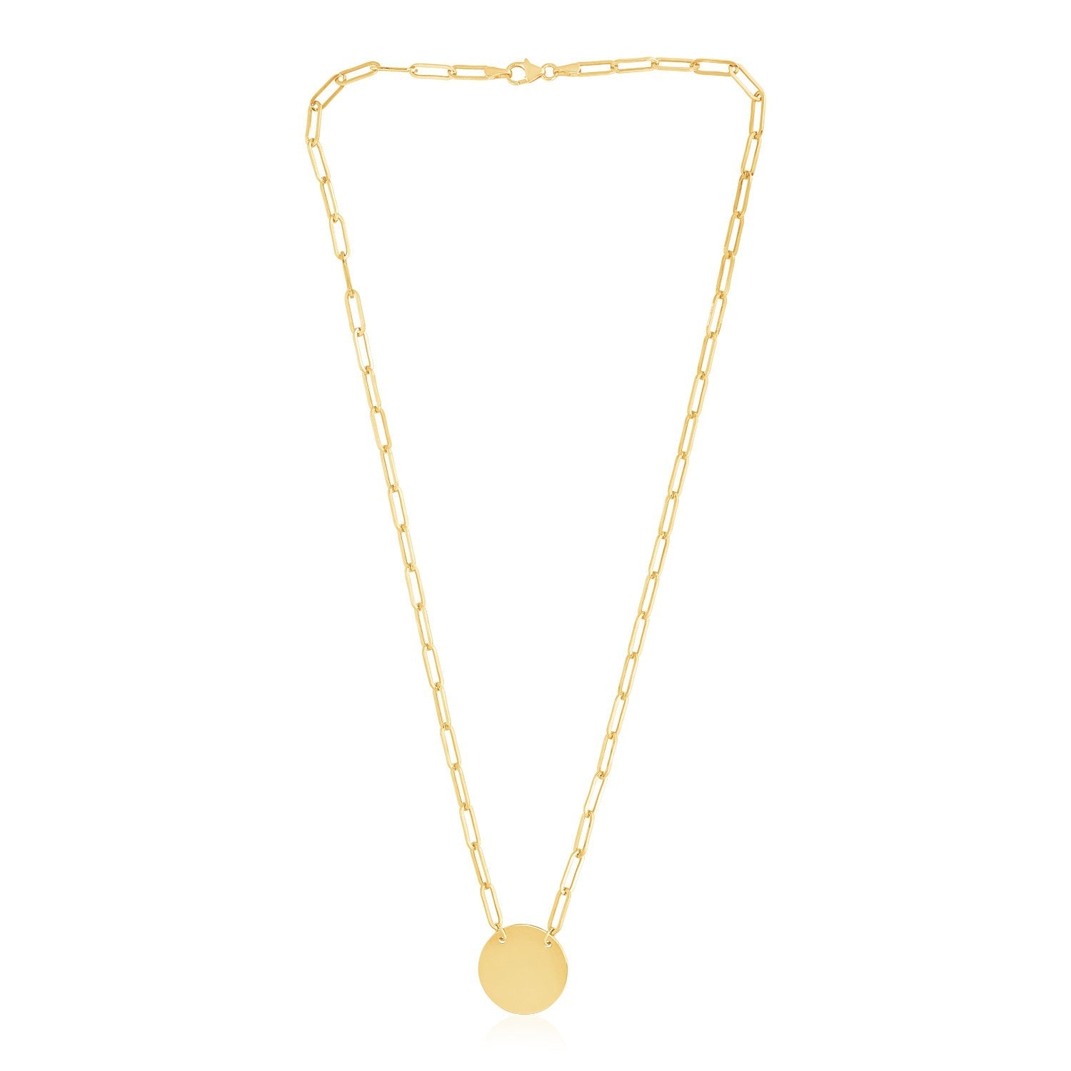 14k Yellow Gold High Polish Circle Disc Paperclip Link Necklace by Avera Group
