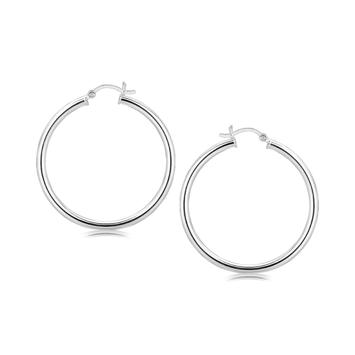 Sterling Silver Rhodium Plated Large Polished Classic Hoop Earrings (3x40mm) by Avera Group