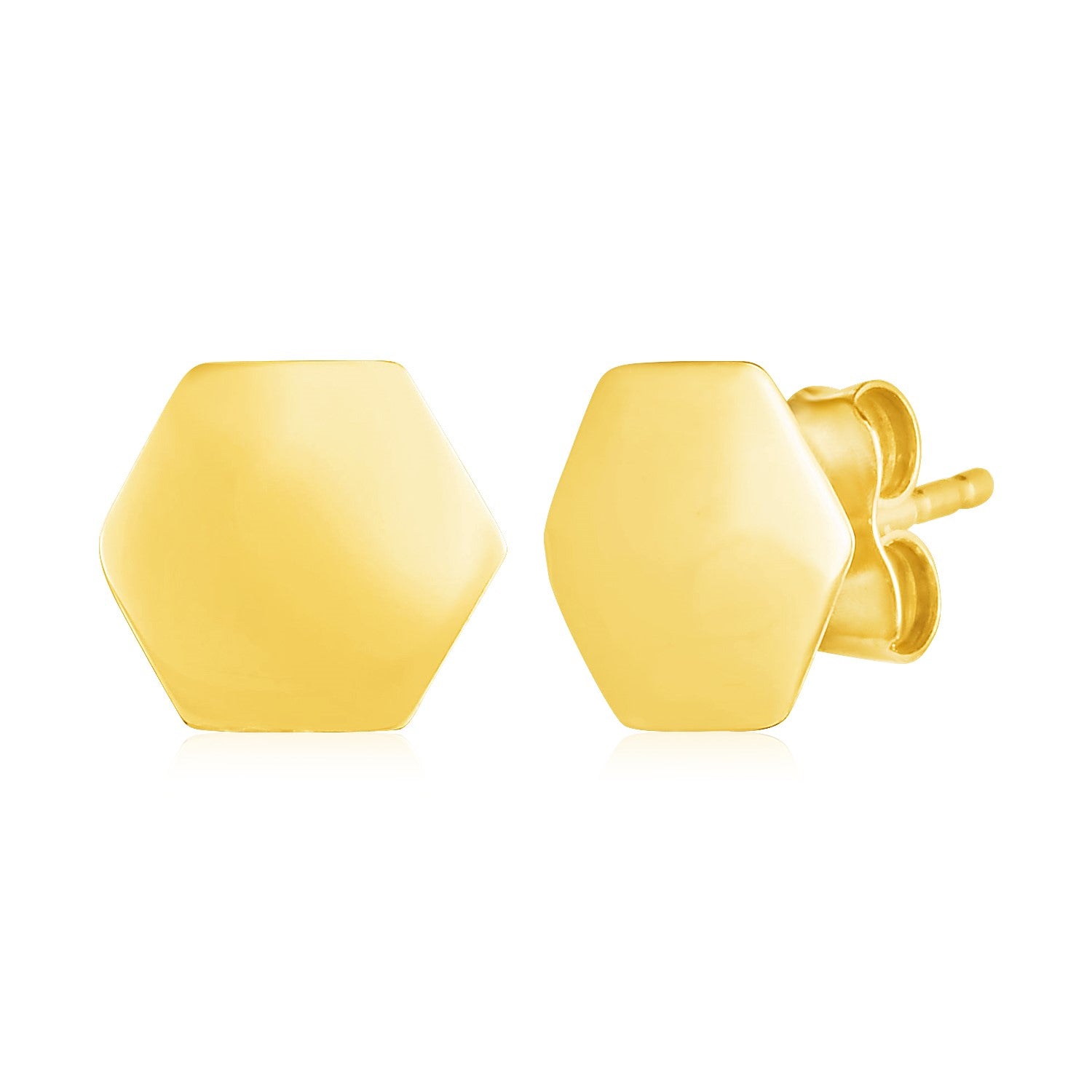 14k Yellow Gold Hexagon Stud Earrings - earrings