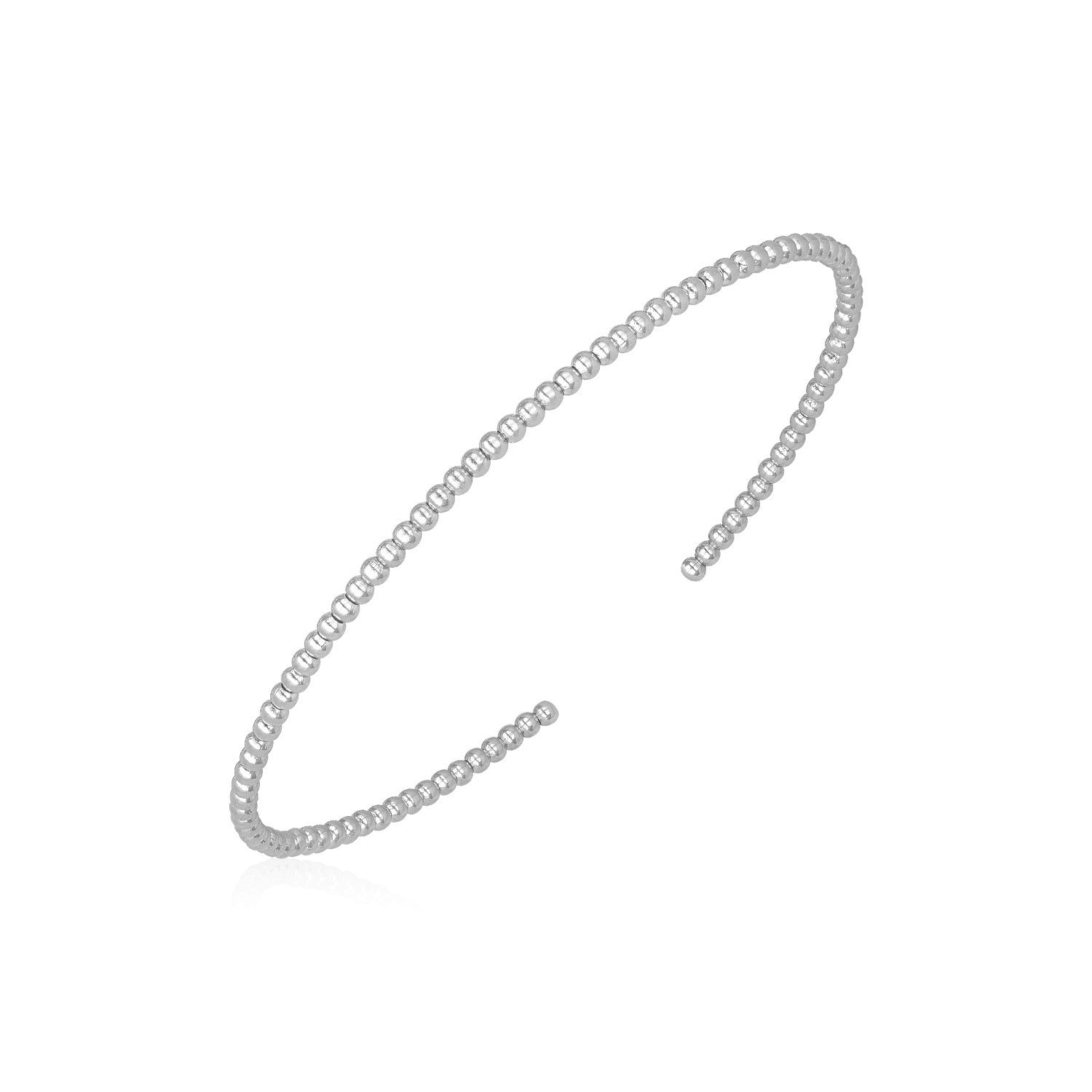 14k White Gold High Polish Bead Cuff Bangle (2mm) by Avera Group