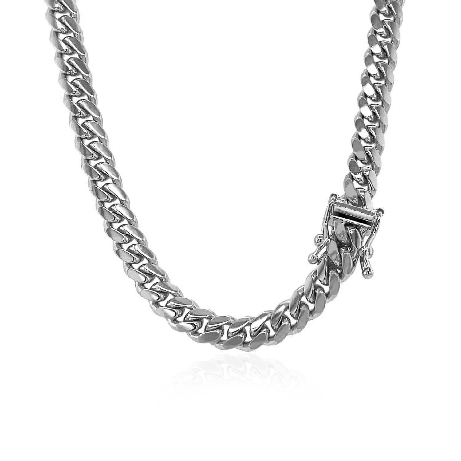 14k White Gold Classic Miami Cuban Solid Chain (5.00 mm) DestGlow