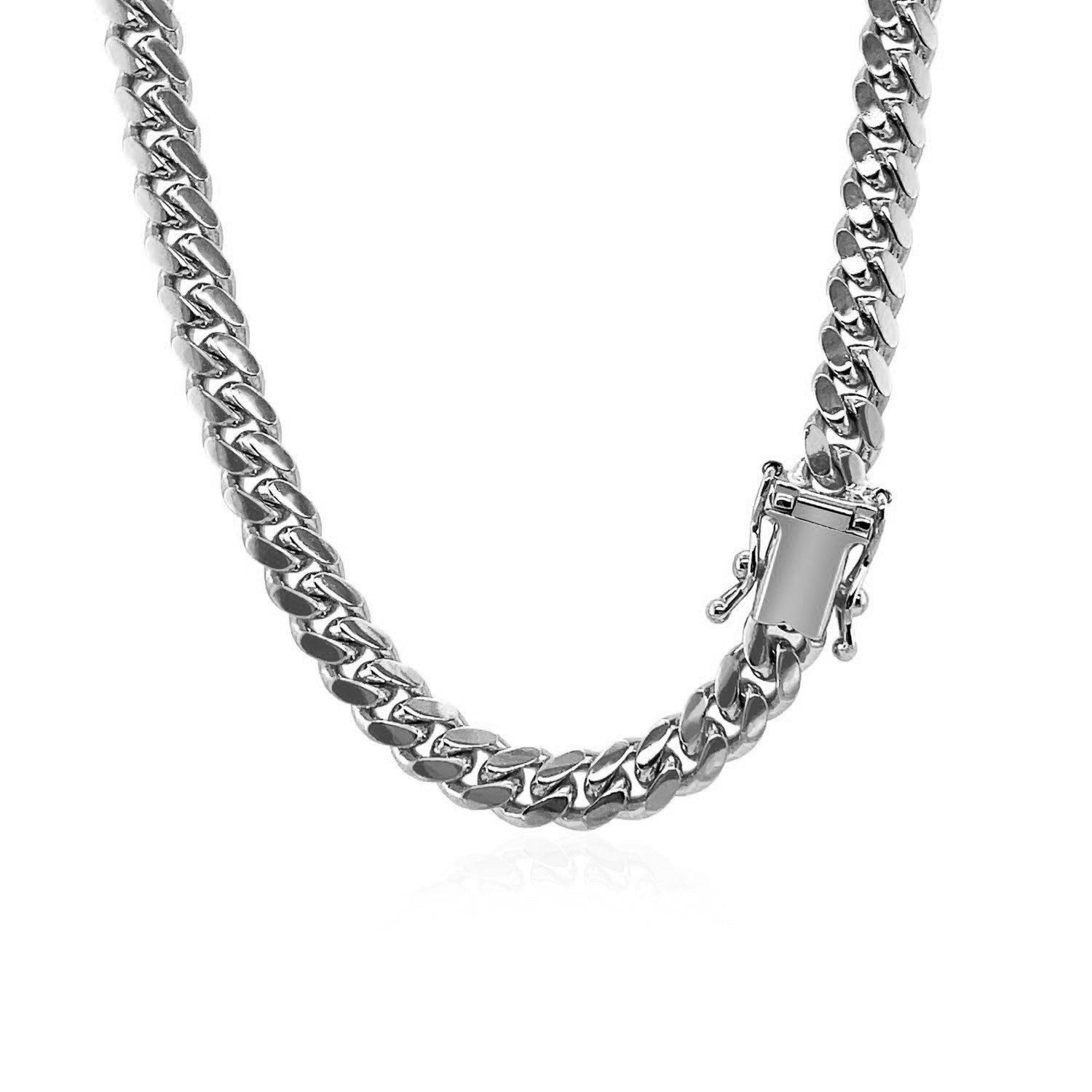 14k White Gold Classic Miami Cuban Solid Chain (5.00 mm) DestGlow