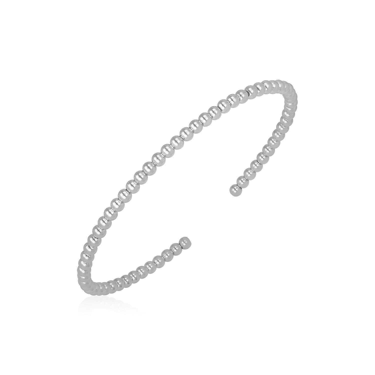 14k White Gold High Polish Bead Cuff Bangle (3.00 mm) - bracelets