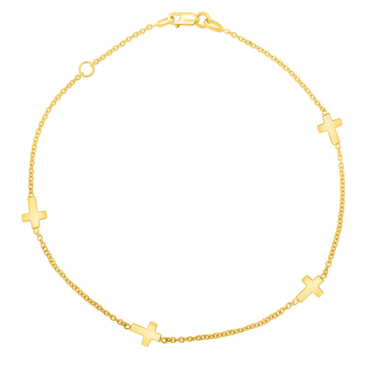 14k Yellow Gold Polished Station Cross Anklet (1.00 mm) by Bids.com
