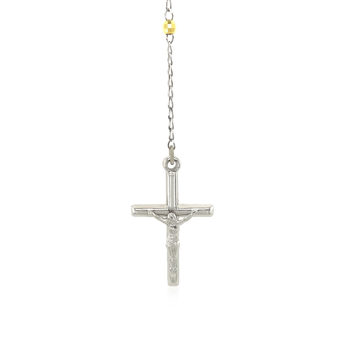 Three Toned Rosary Chain and Bead Necklace in Sterling Silver by Avera Group