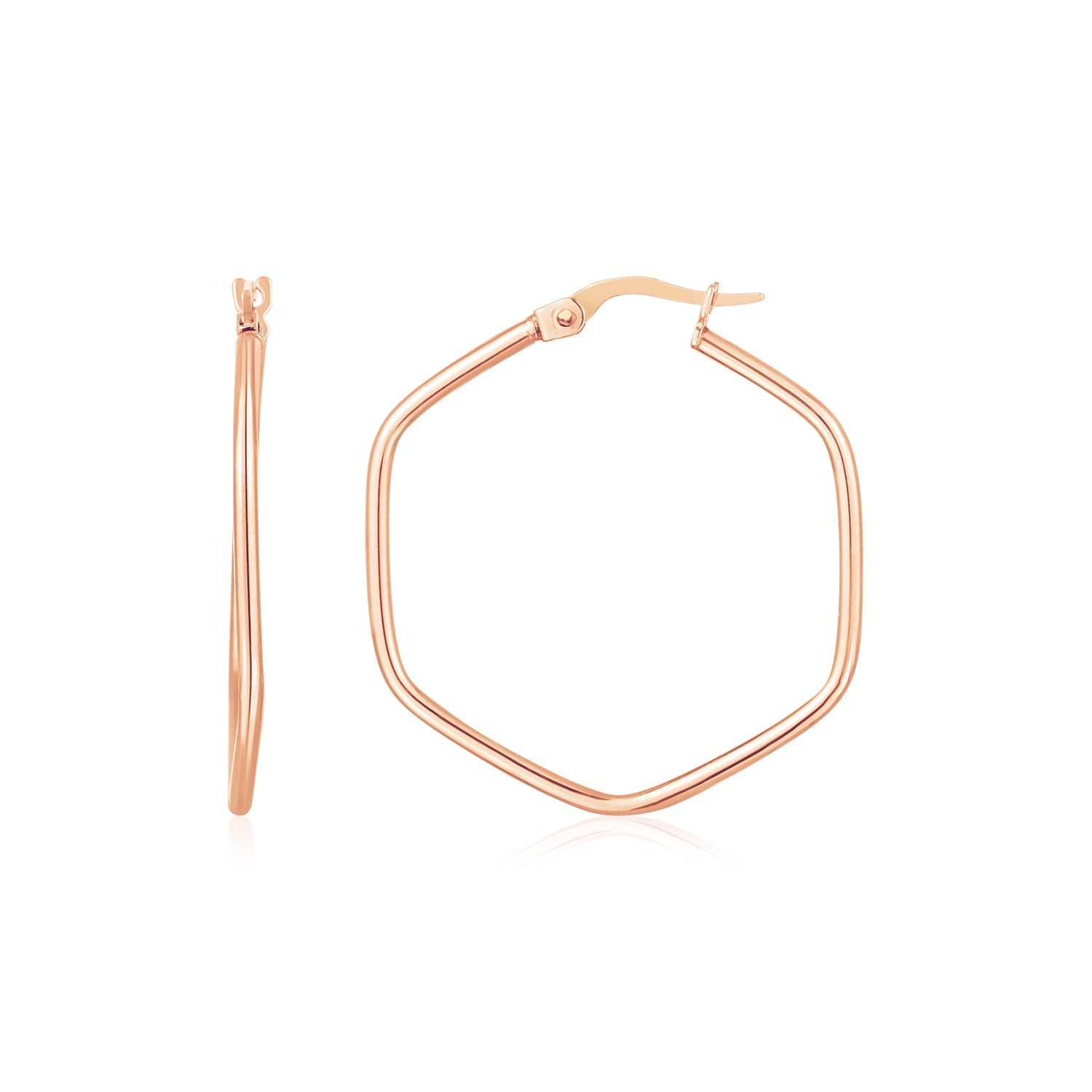 14K Rose Gold Hexagon Hoop Rounded Edge Earrings by Avera Group