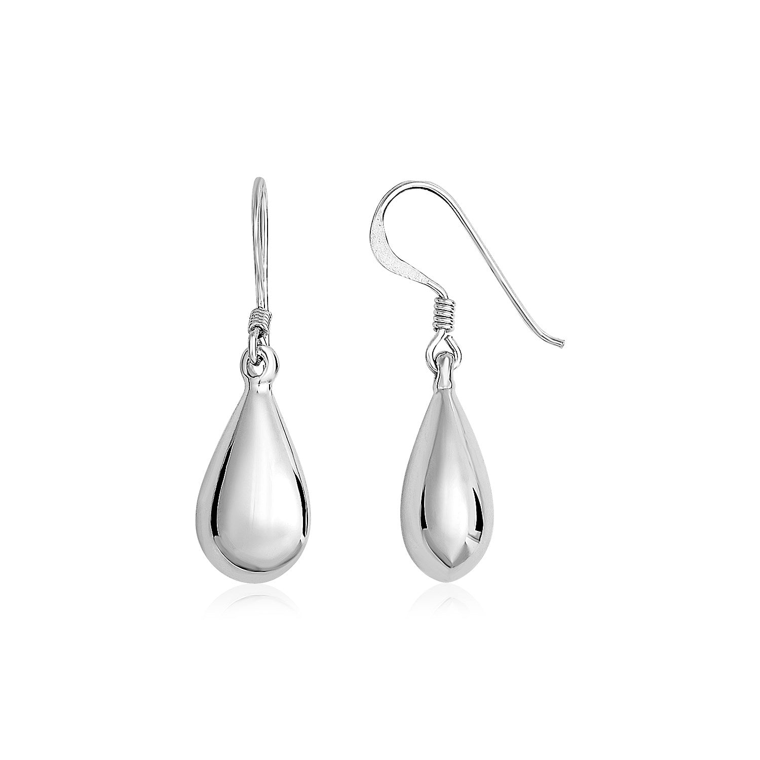 Sterling Silver Polished Puffed Teardrop Dangle Earrings - DestGlow