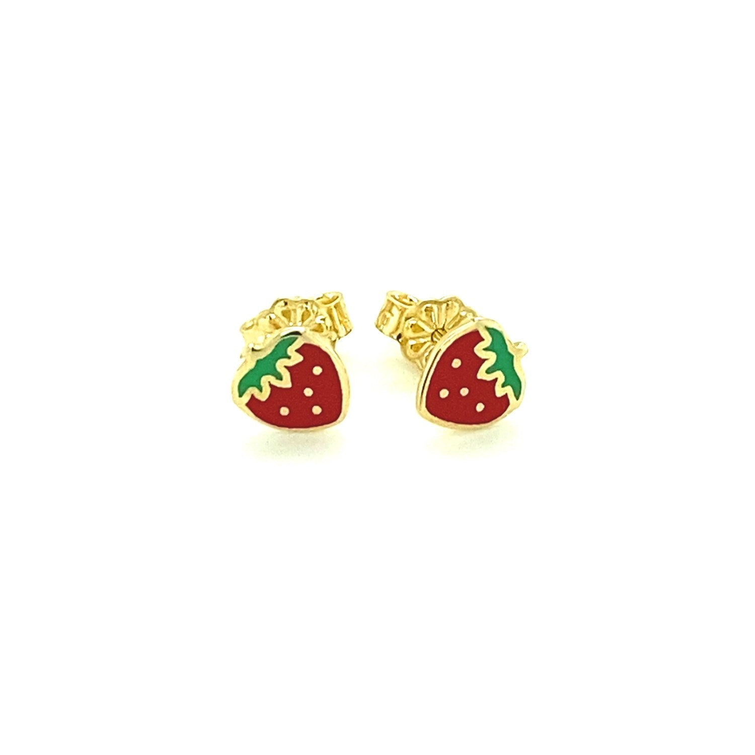 14k Yellow Gold Enameled Strawberry Childrens Earrings - DestGlow