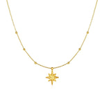 14k Yellow Gold Necklace with Eight Pointed Star and Beads - necklaces