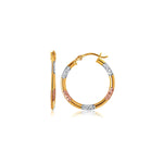 10k Tri-Color Gold Classic Hoop Earrings with Diamond Cut Details(20mm) - earrings