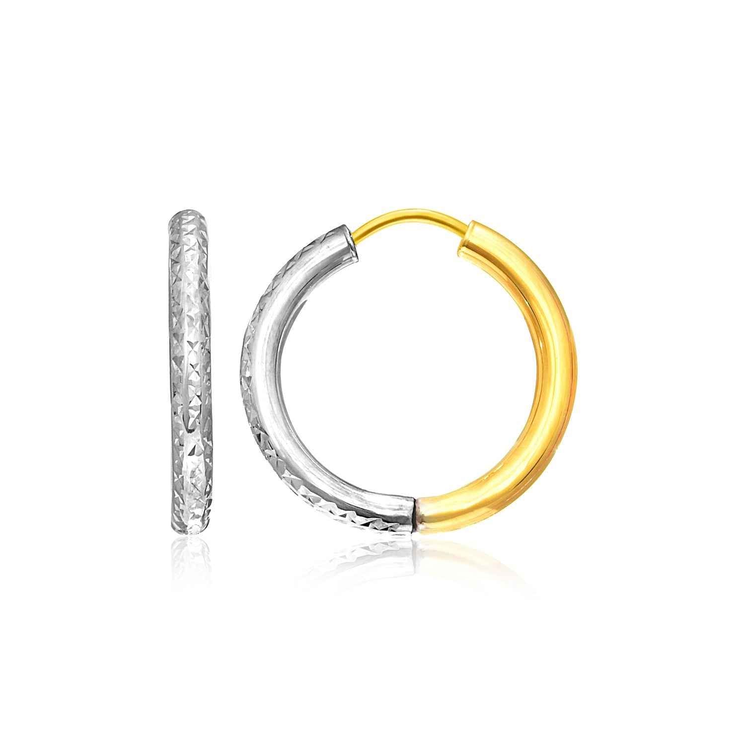 14k Two-Tone Gold Hoop Earrings with Textured Style DestGlow