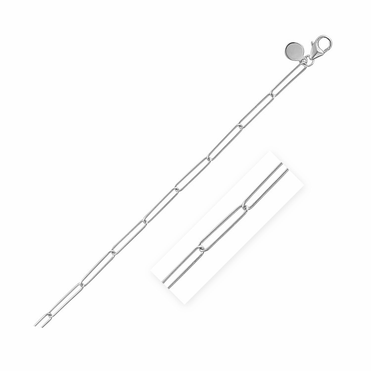 14k White Gold Wire Paperclip Bracelet (2.7mm) by Avera Group