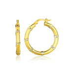 14k Two-Tone Gold Alternate Textured Hoop Earrings - earrings