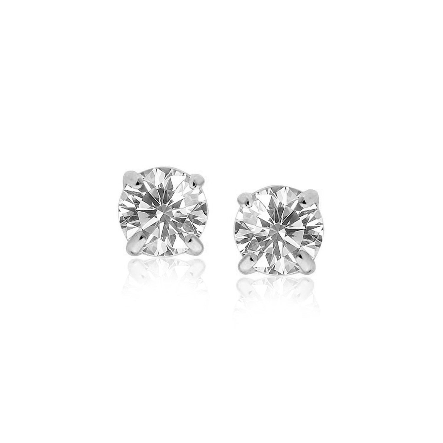 14 k WhiteGold Stud Earrings with White Hue Faceted Cubic Zirconia DestGlow