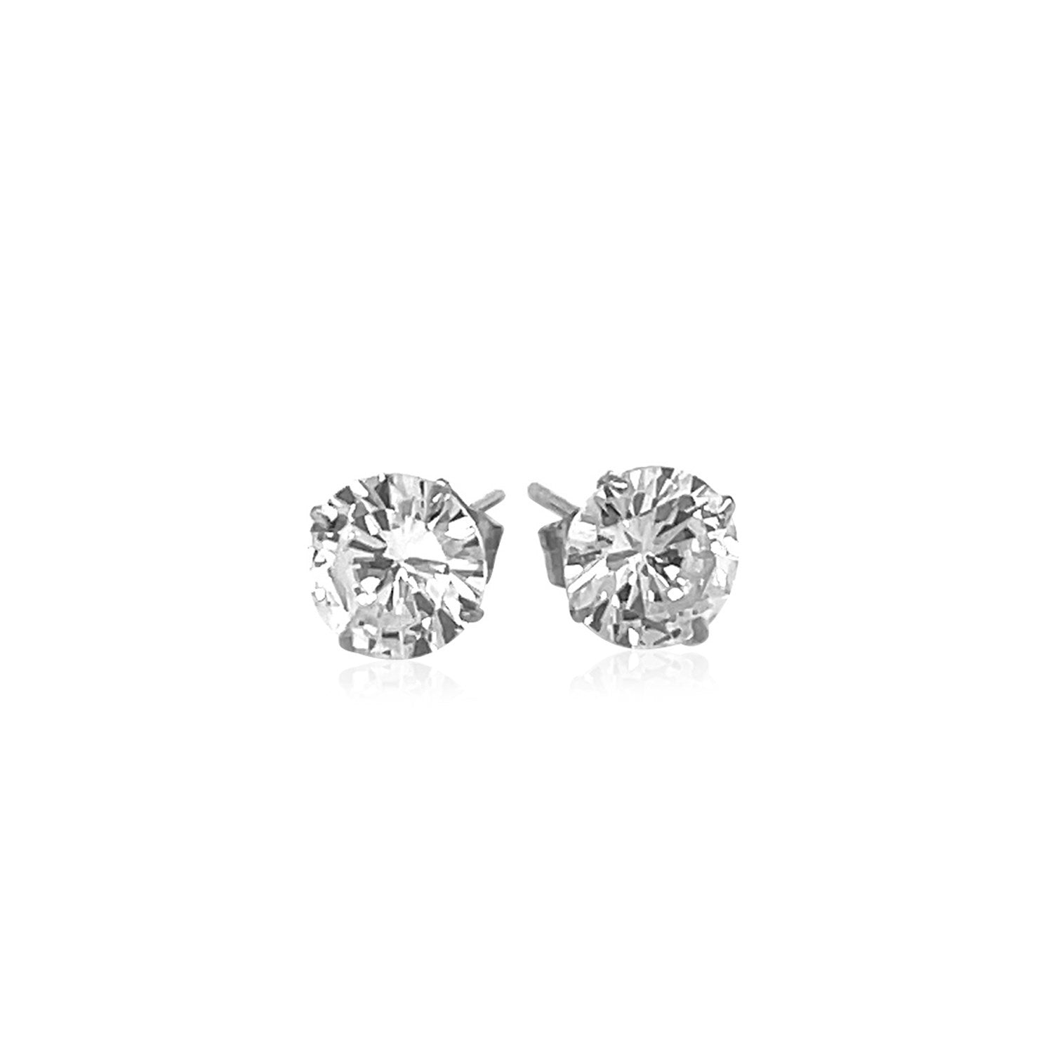 14k White Gold Stud Earrings with White Hue Faceted Cubic Zirconia(6mm) - DestGlow