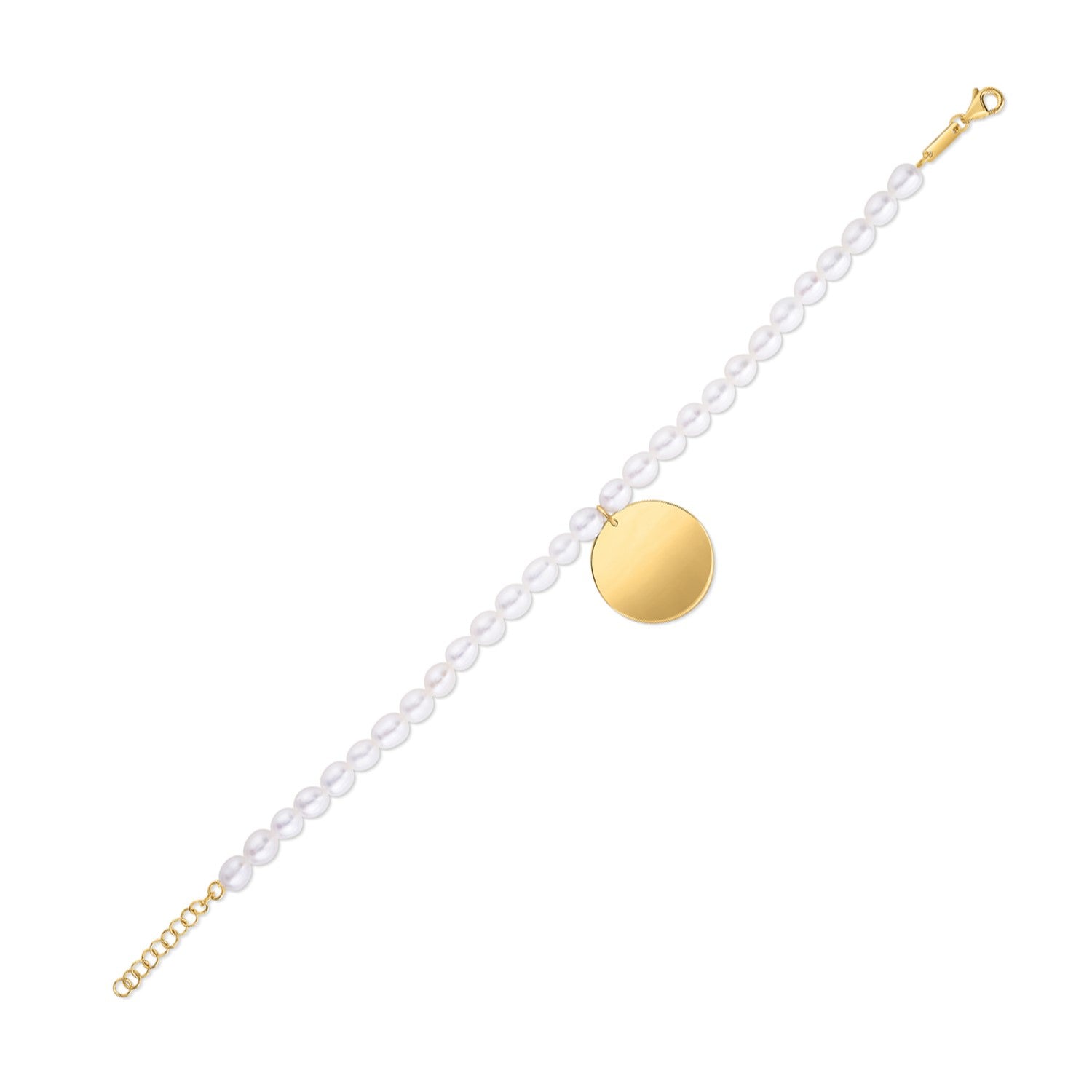 14k Yellow Gold Pearl Tag Charm Bracelet by Avera Group