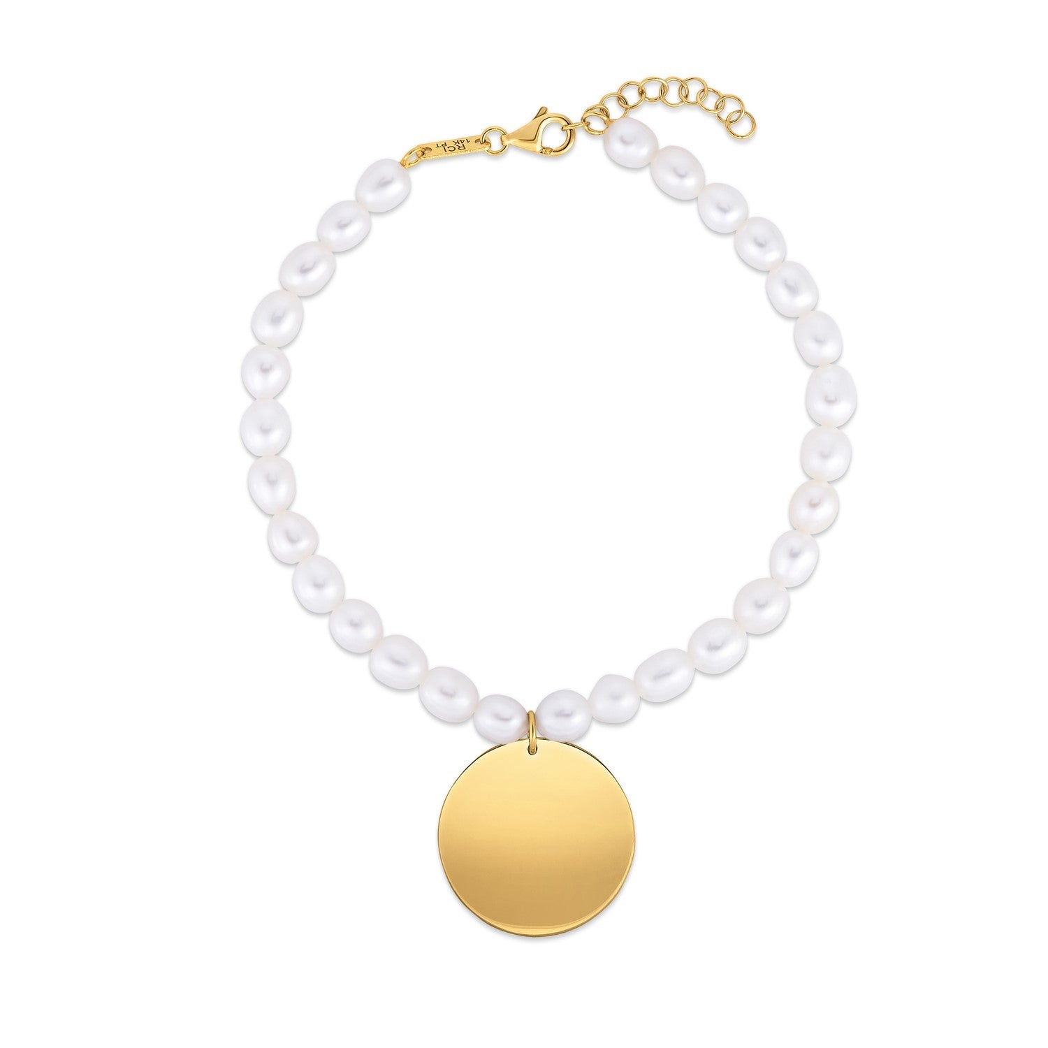 14k Yellow Gold Pearl Tag Charm Bracelet by Avera Group
