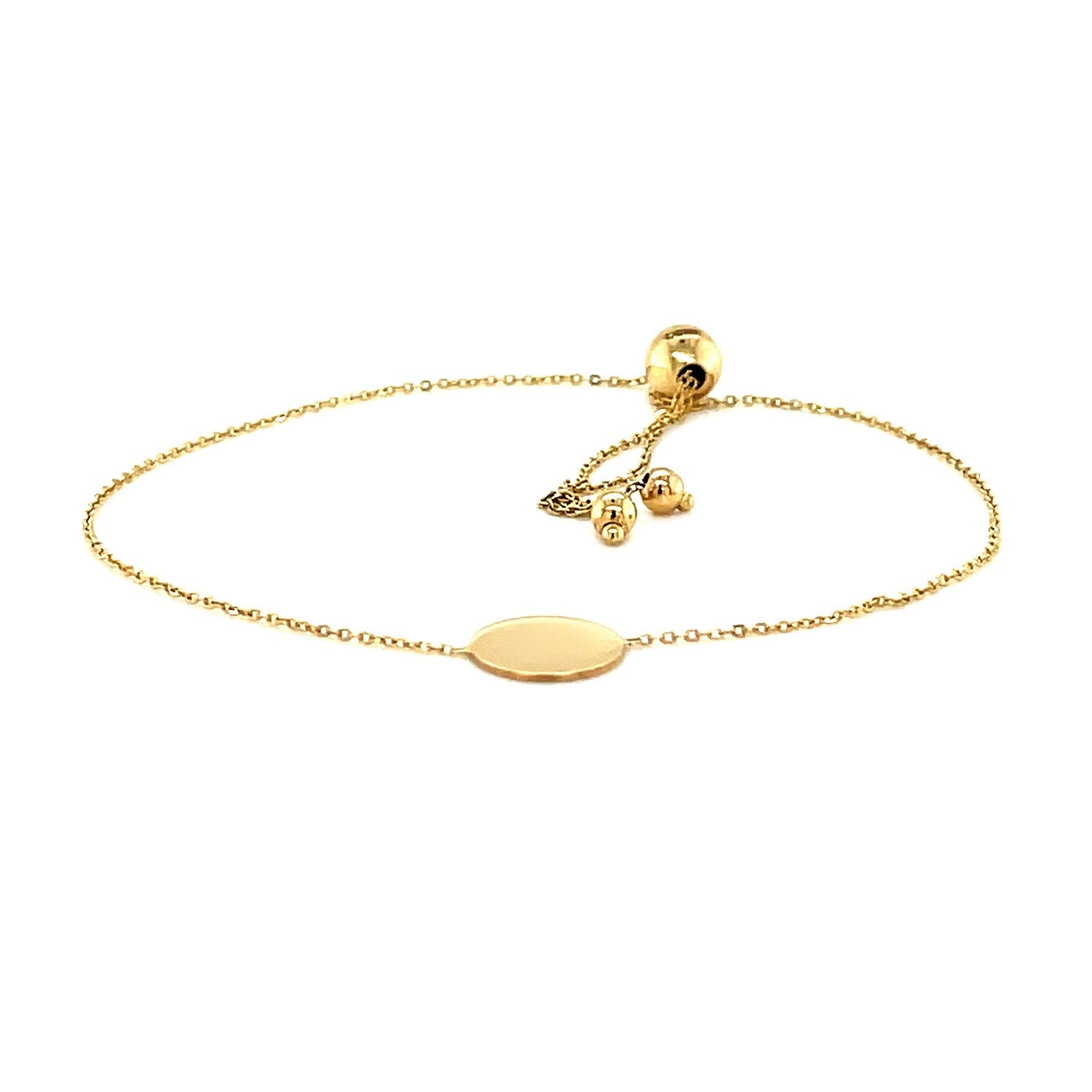 Adjustable Bracelet with Shiny Circle in 14k Yellow Gold (7.50 mm) - DestGlow