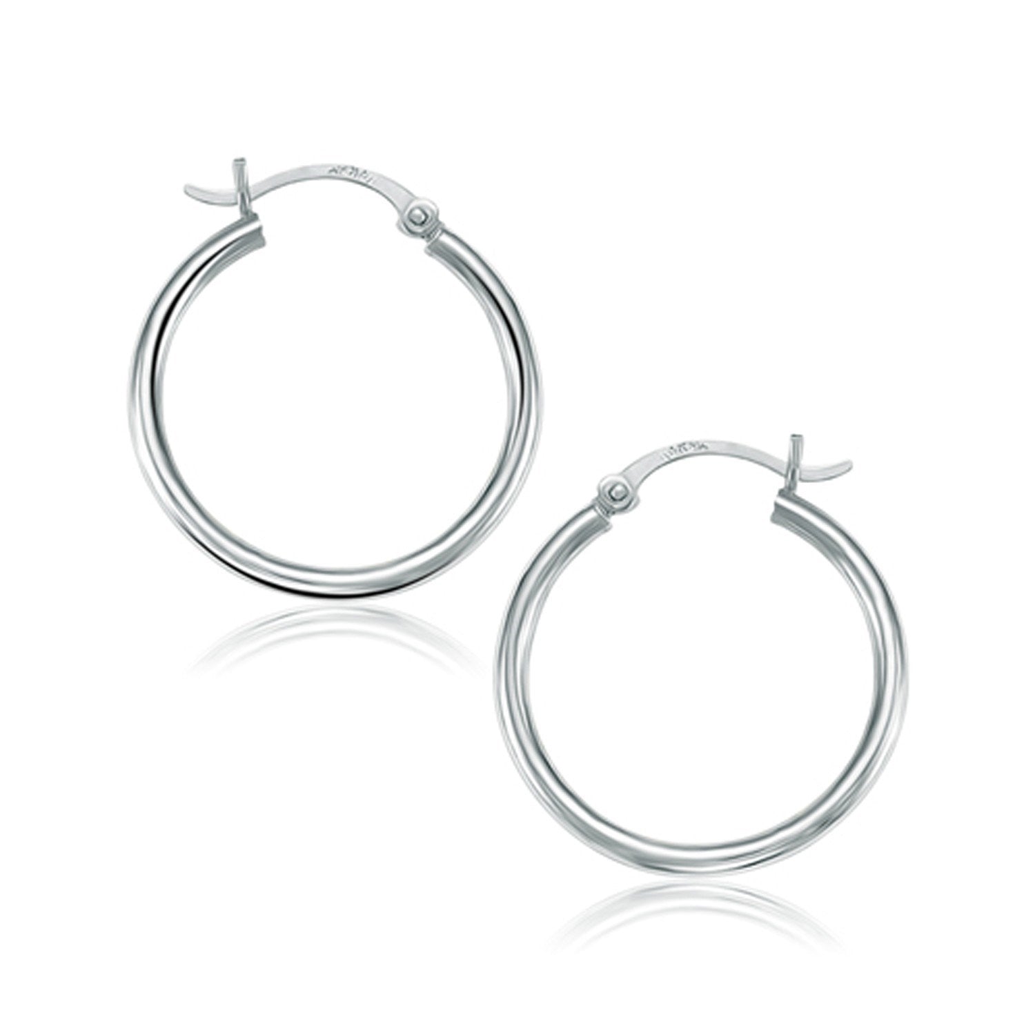 10k White Gold Polished Hoop Earrings (2x25mm) - earrings
