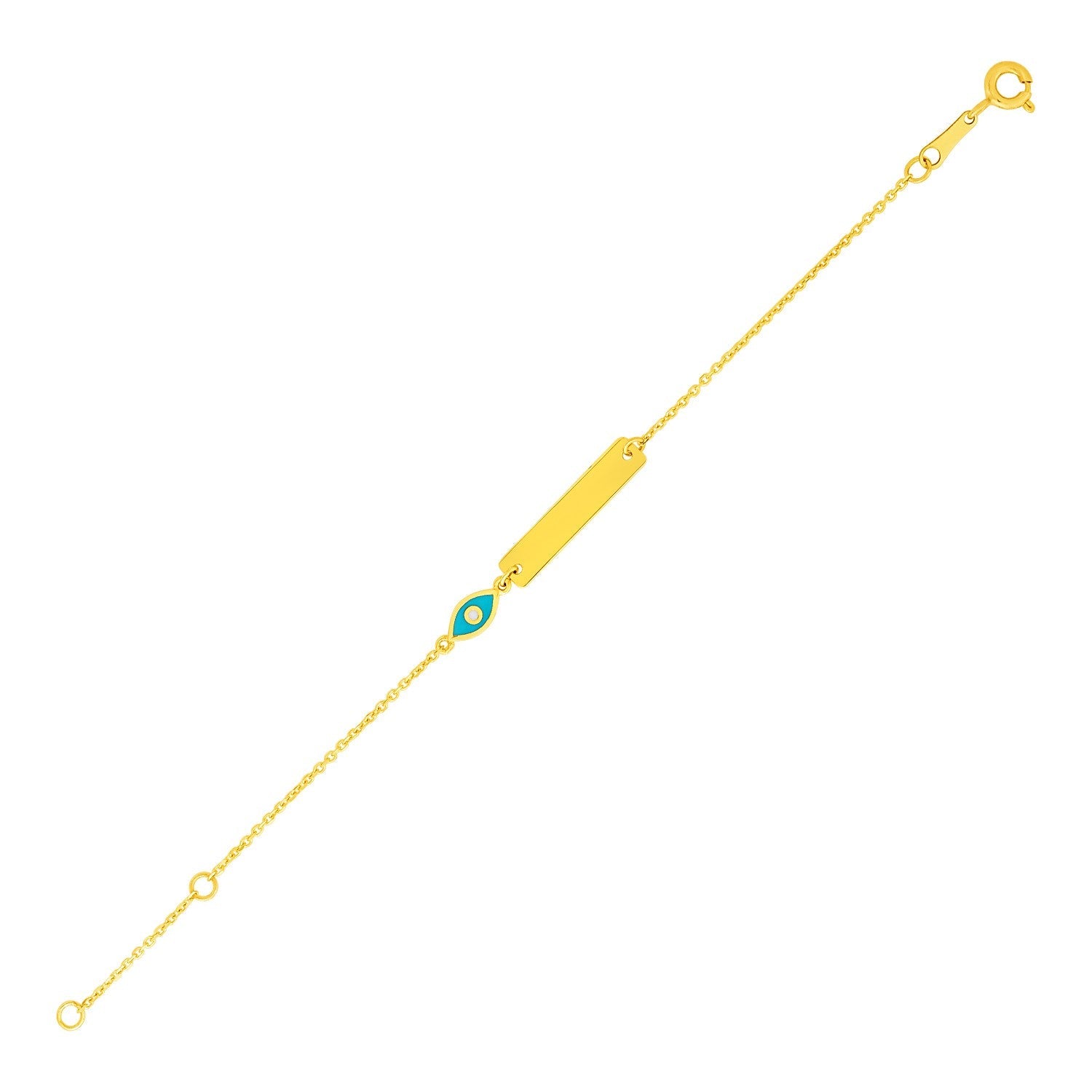 14k Yellow Gold 5 1/2 inch Childrens ID Bracelet with Enameled Eye DestGlow