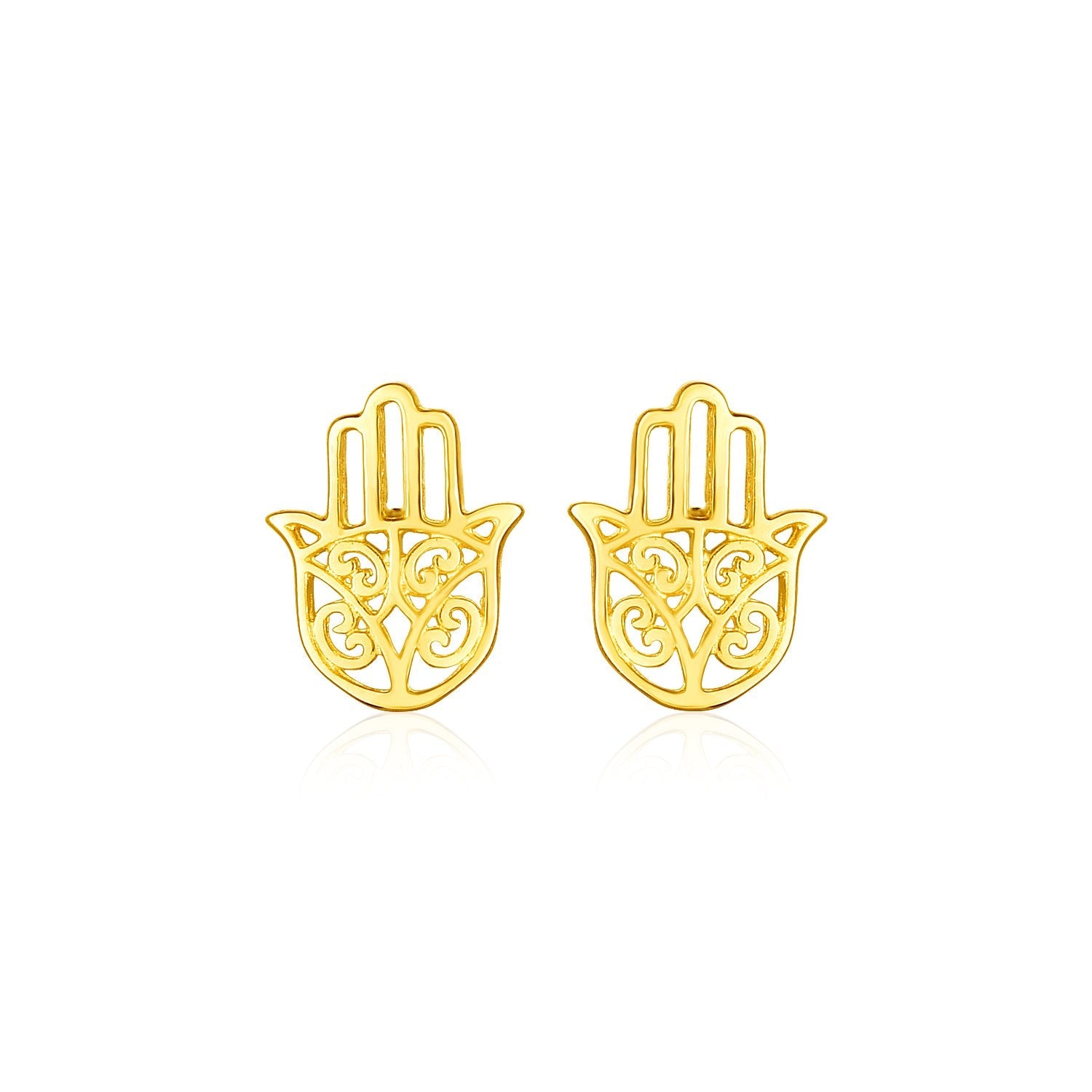 14k Yellow Gold Polished Hand of Hamsa Post Earrings - accessories