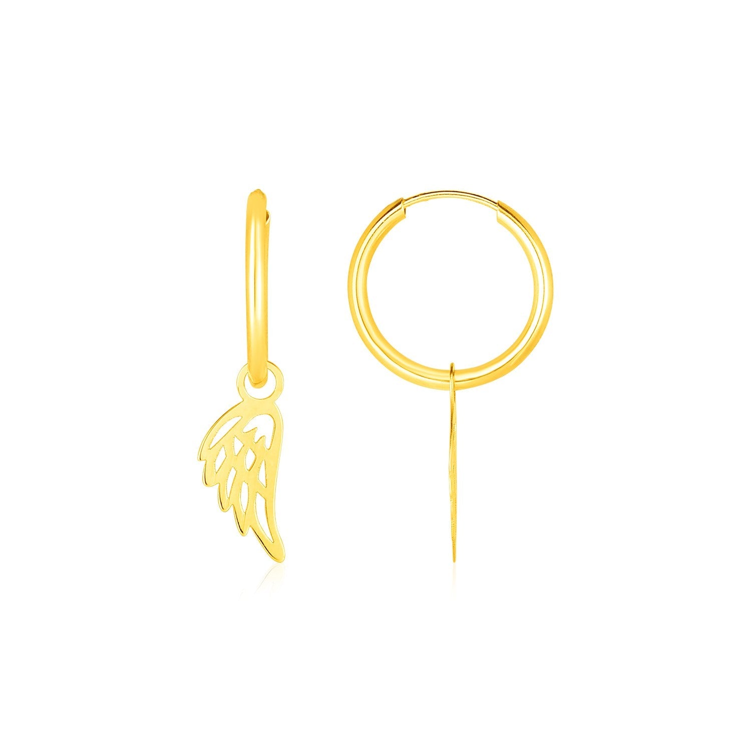 14K Yellow Gold Hoop Earrings with Angel Wings DestGlow