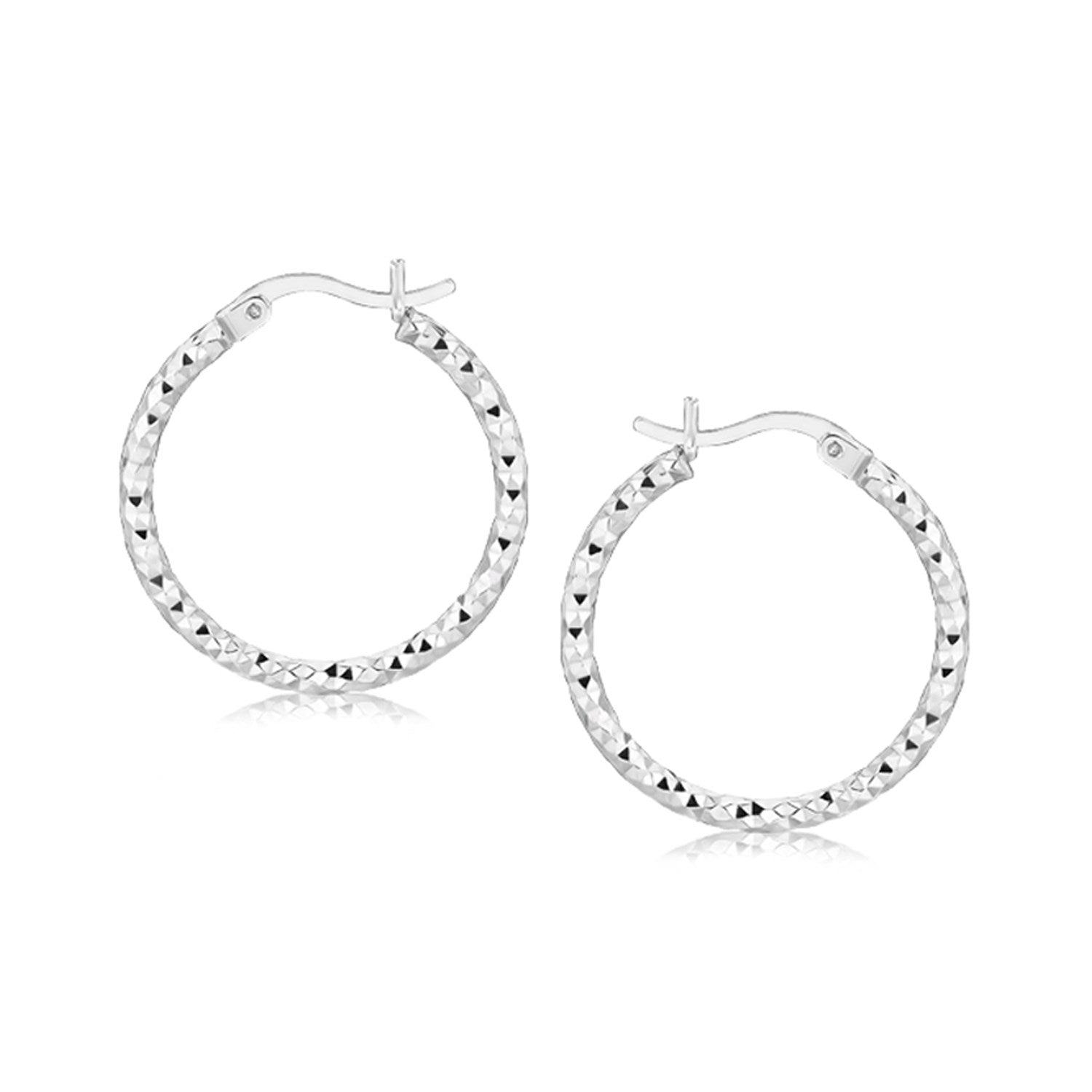 Sterling Silver Rhodium Plated Weave Like Hoop Style Earrings(2x20mm) - DestGlow