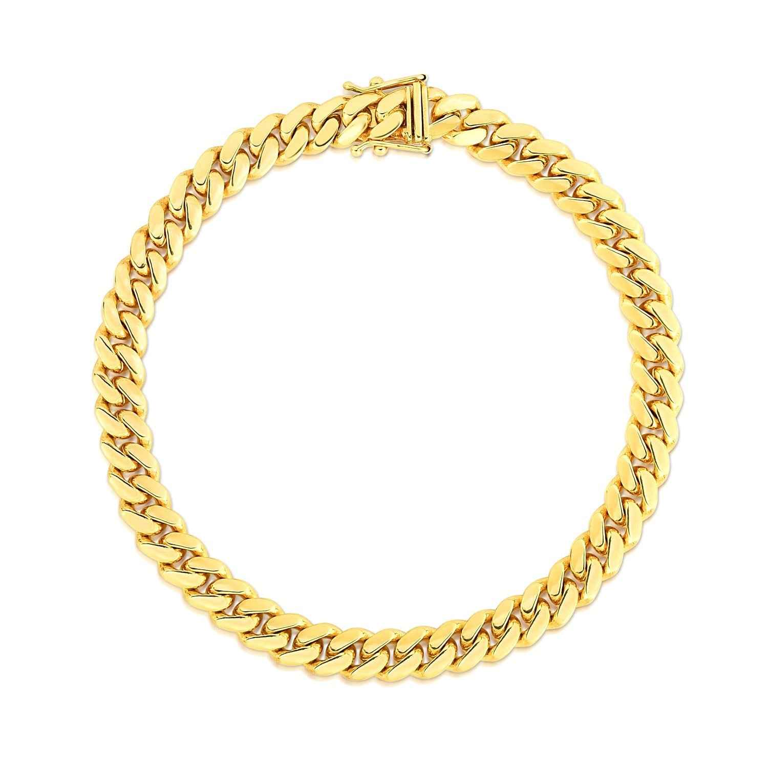 7.0mm 14k Yellow Gold Classic Miami Cuban Solid Bracelet