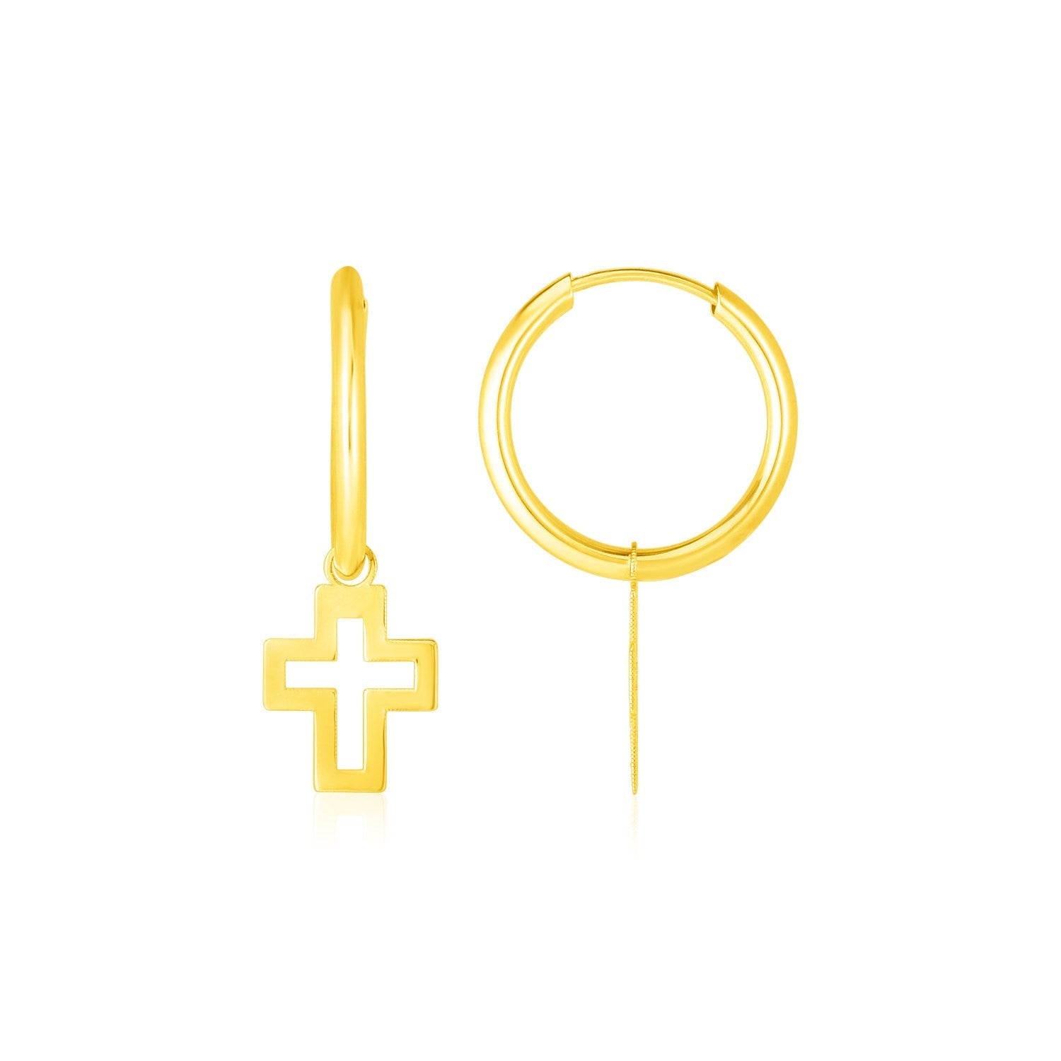 14K Yellow Gold Hoop Polished Earrings with Crosses DestGlow