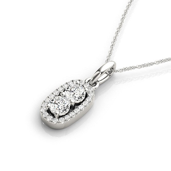 Outer Oval Shaped Two Stone Diamond Pendant in 14k White Gold (5/8 cttw) by Bids.com