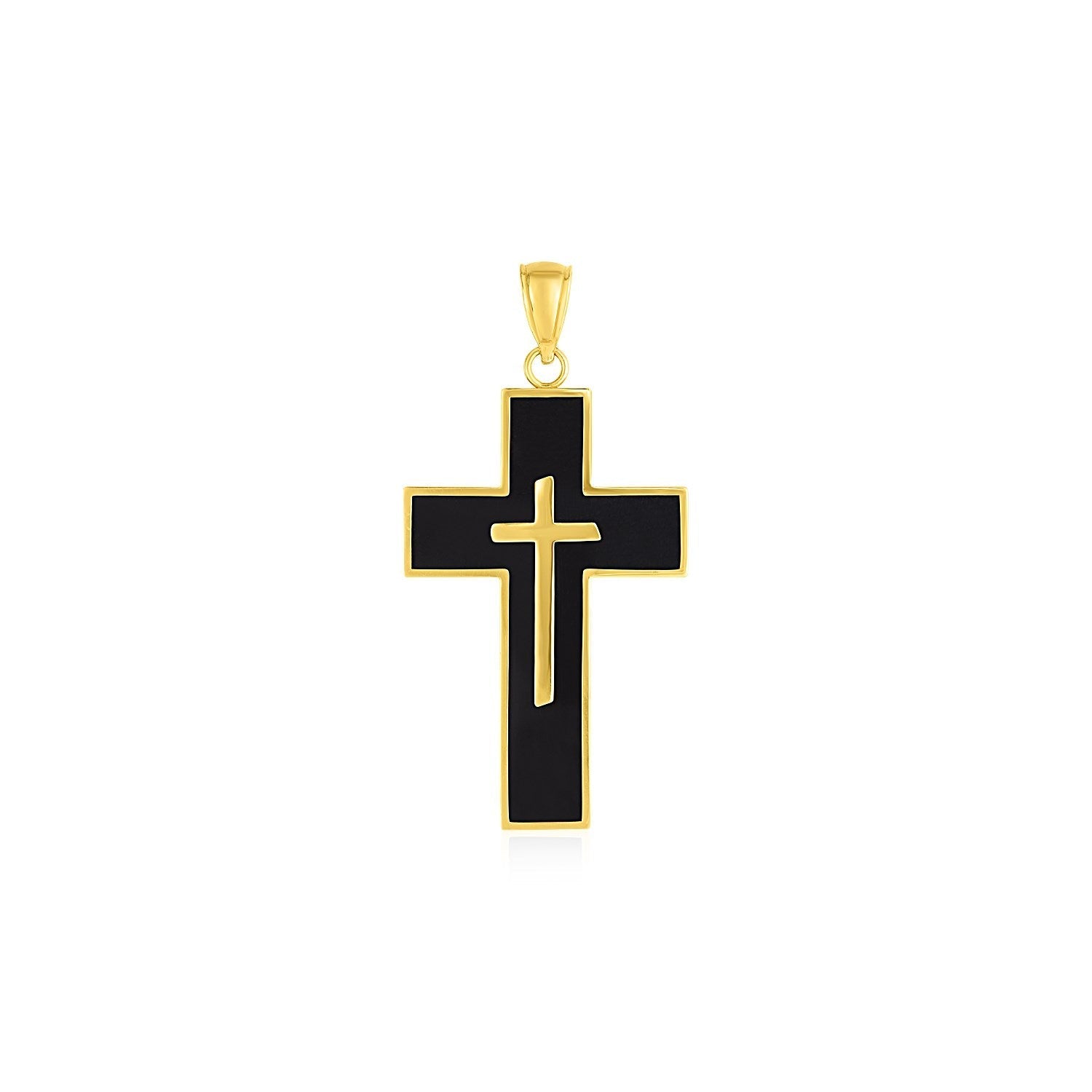 Cross Pendant with Black Enamel in 14k Yellow Gold DestGlow