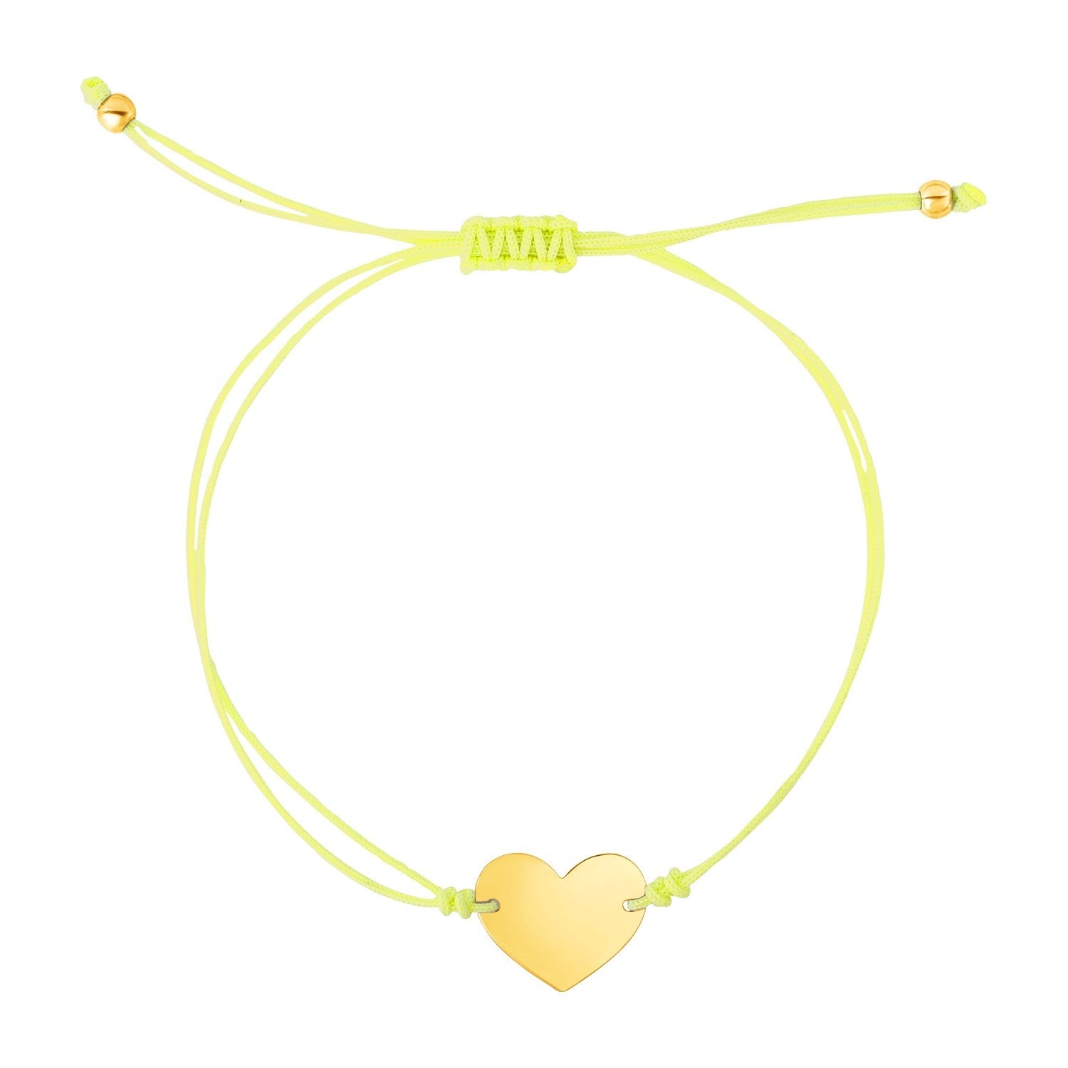 9 1/4 inch Yellow Cord Adjustable Bracelet with 14k yellow Gold Heart DestGlow