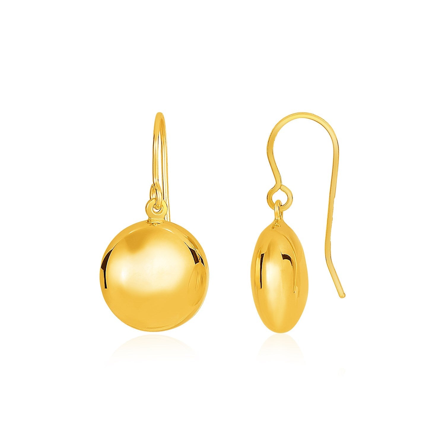 14k Yellow Gold Puffed Circle Shape Drop Earrings - earrings