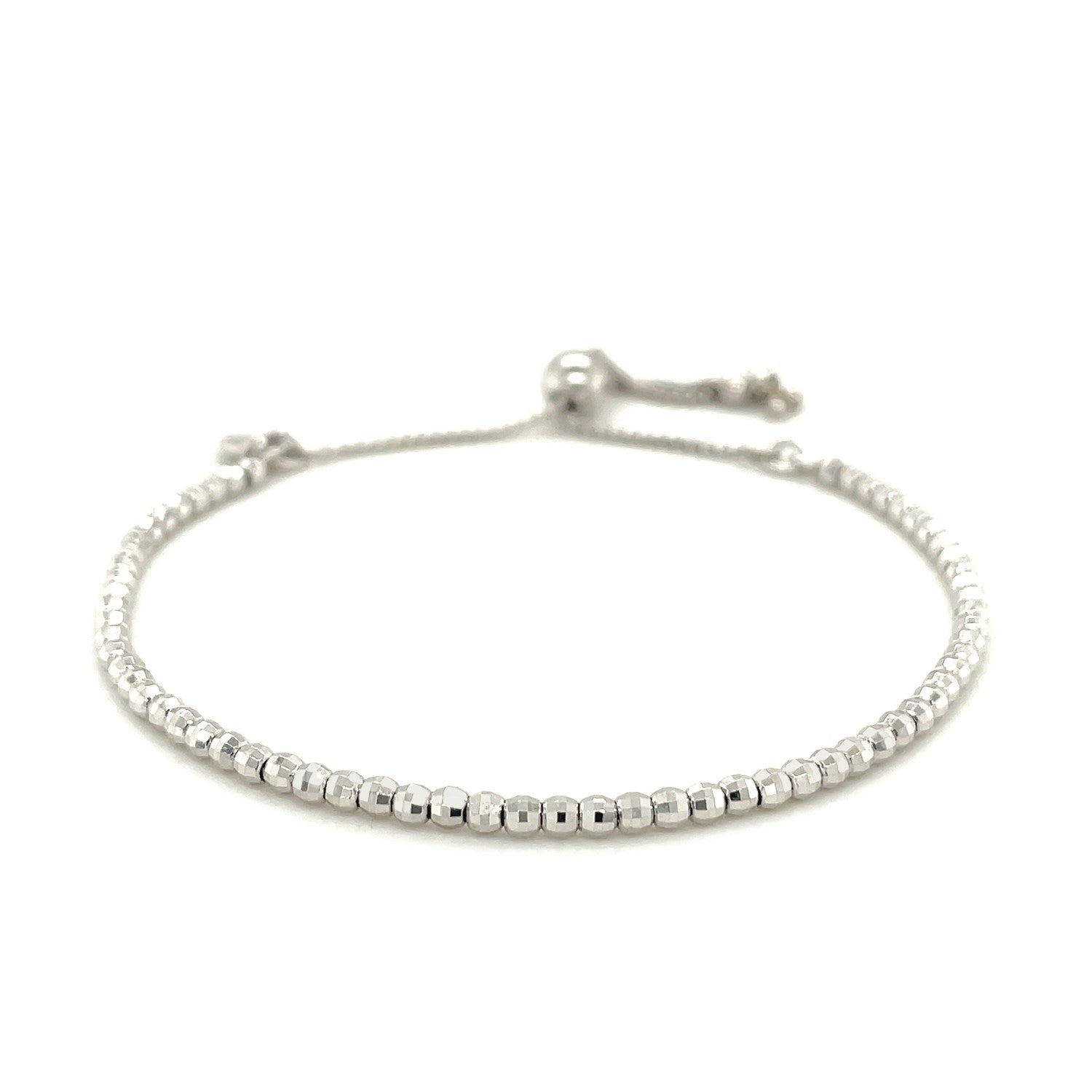 Adjustable Fine Shiny Beaded Bracelet in Sterling Silver (1.50 mm) by Avera Group