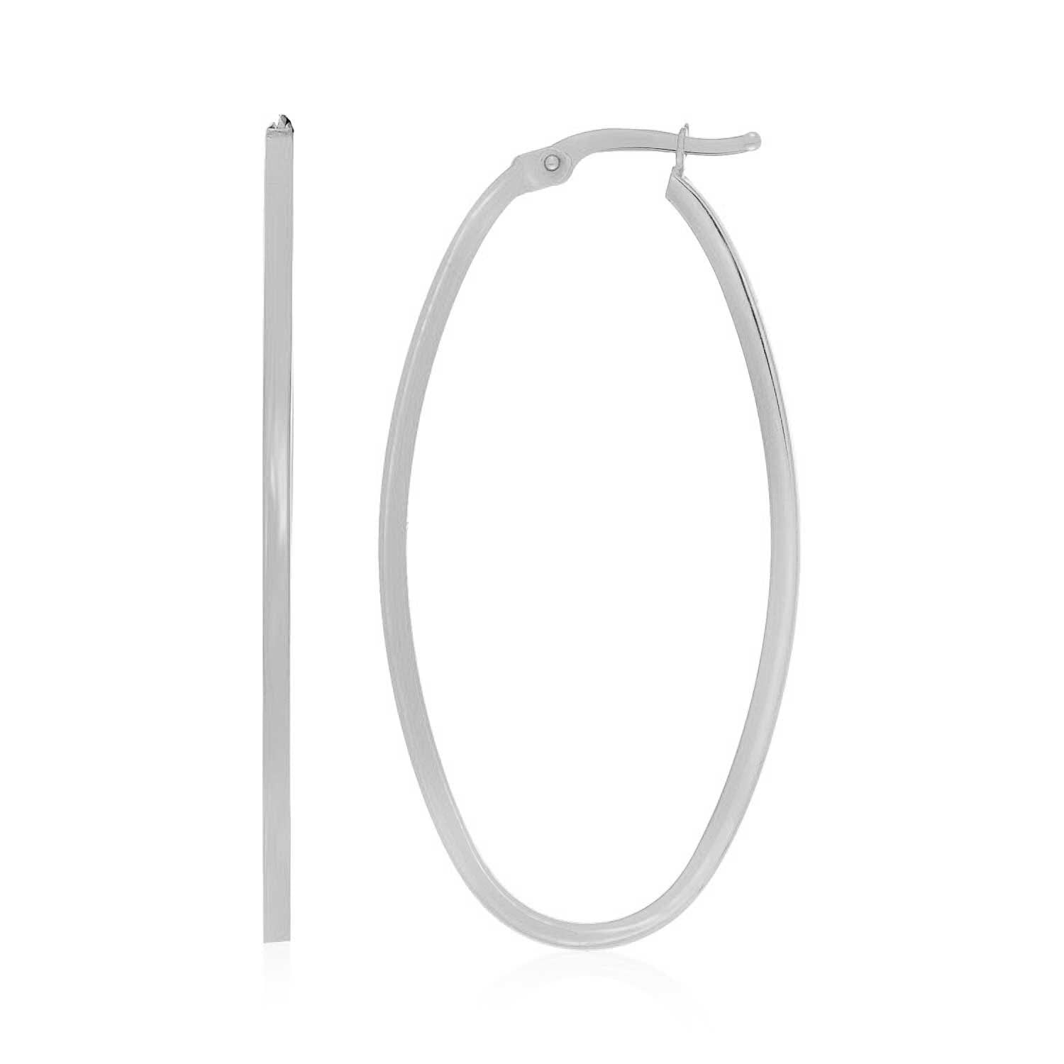 14k White Gold Slim Oval Shape Hoop Earrings DestGlow