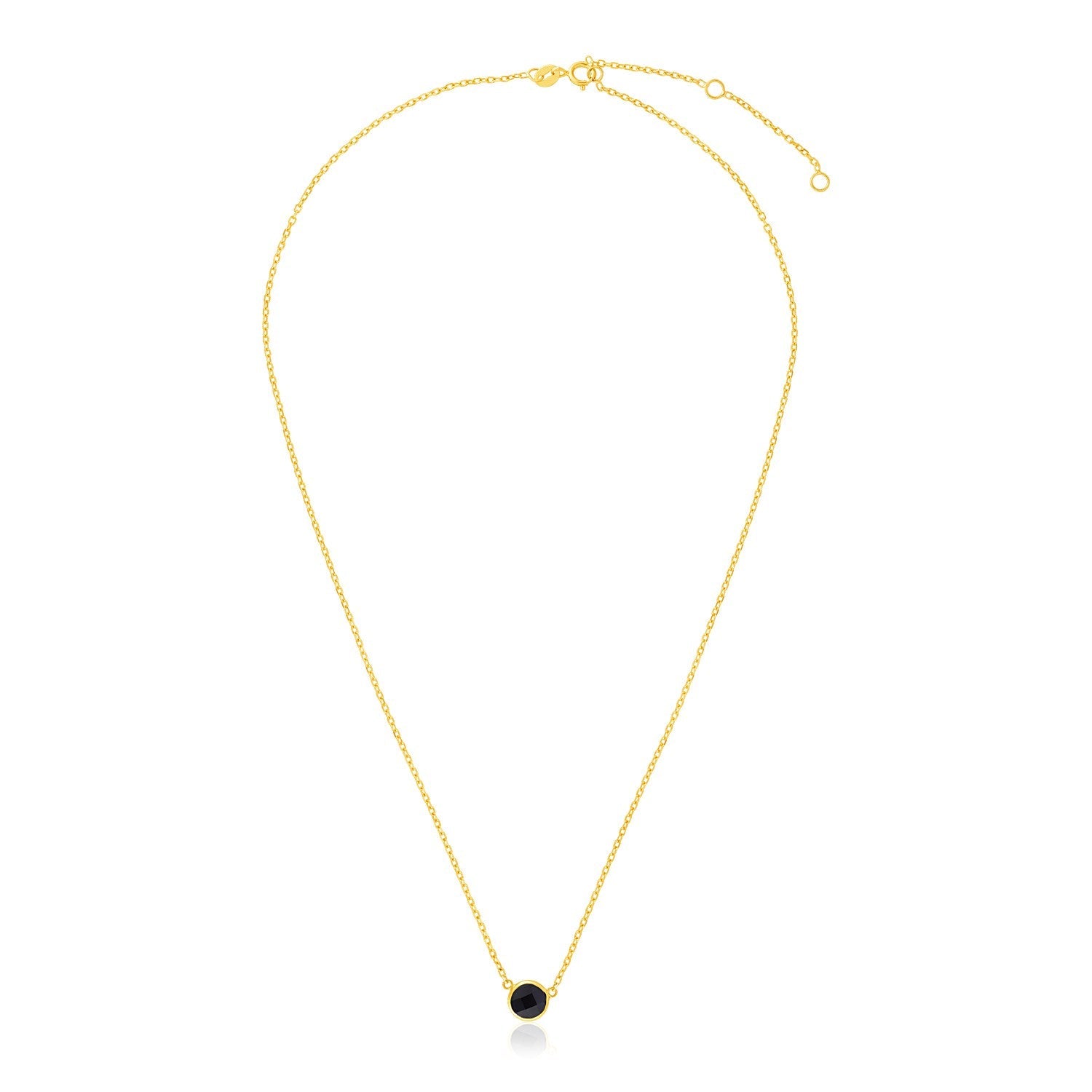 14k Yellow Gold 17 inch Necklace with Round Onyx - necklaces