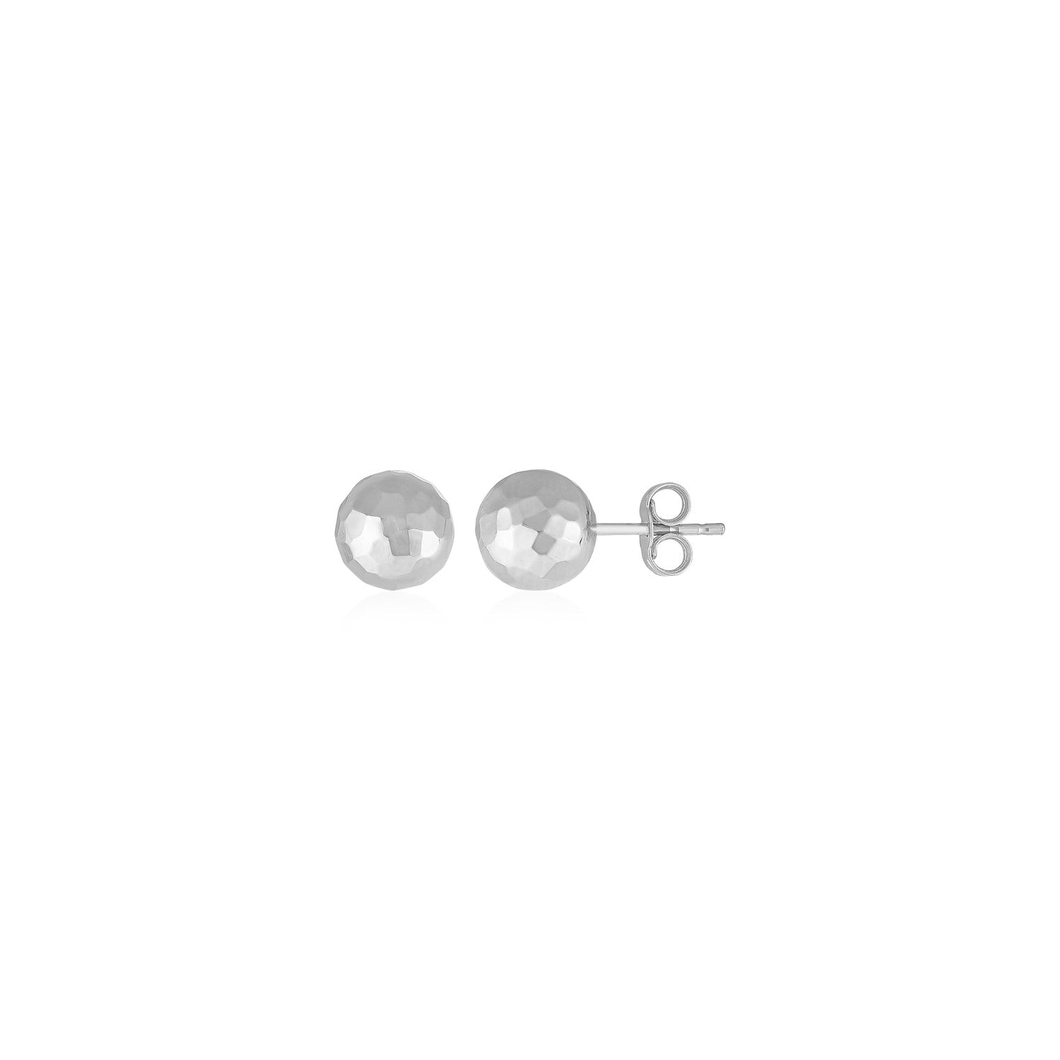 14 k White Gold Ball Earrings with Faceted Texture DestGlow