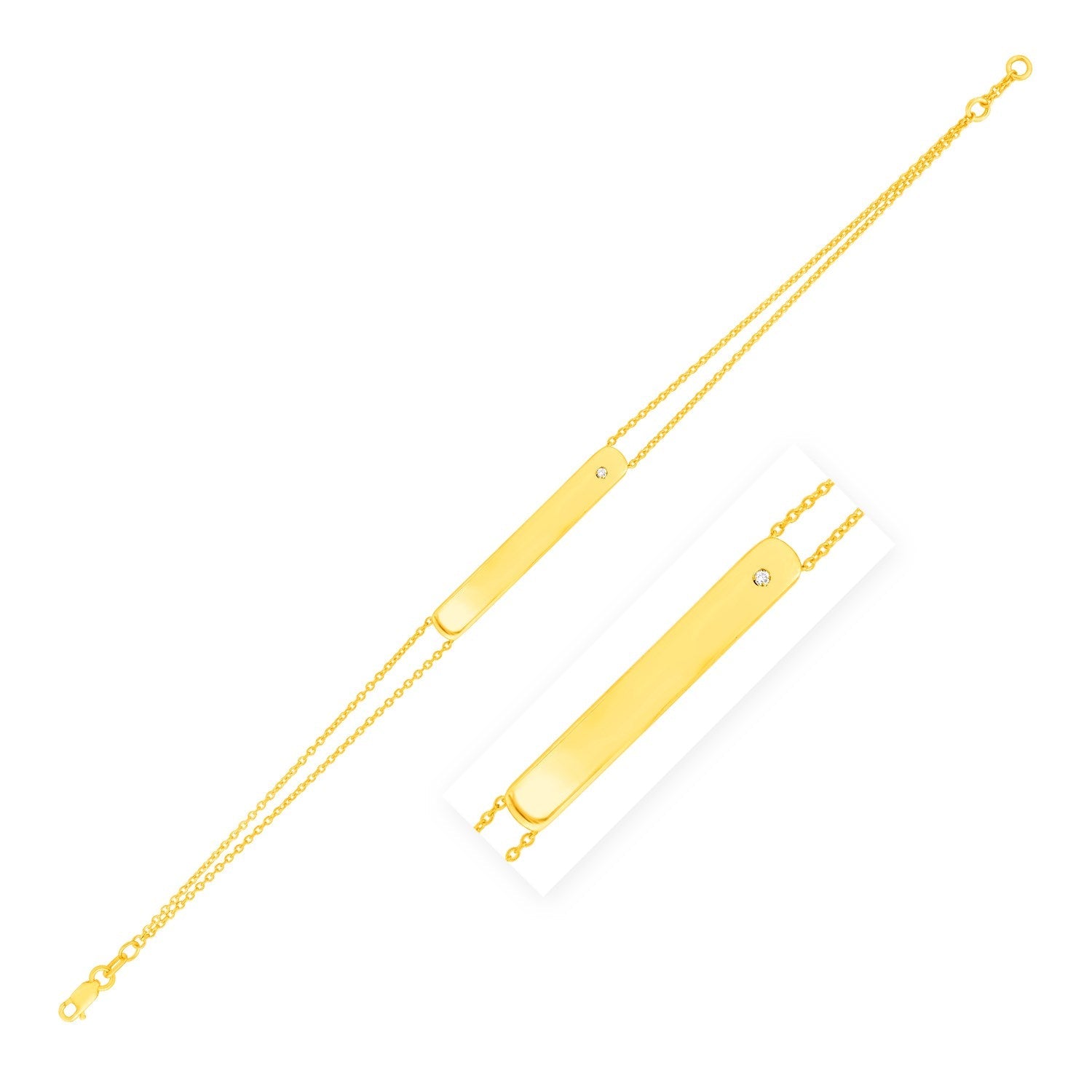 14K Yellow Gold Engravable Bar Bracelet with Diamond by Avera Group